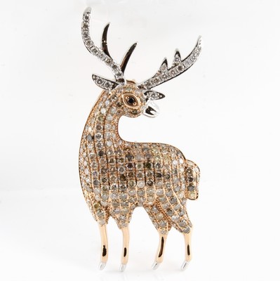 Image Anhänger/Brosche "Hirsch" mit Brillanten und Diamanten, WG 750/000, 176 ...