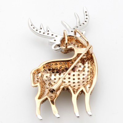 27008916a - Anhänger/Brosche ´Hirsch´ mit Brillanten und Diamanten, WG 750/000, 176 Brill. u. Diam. ...