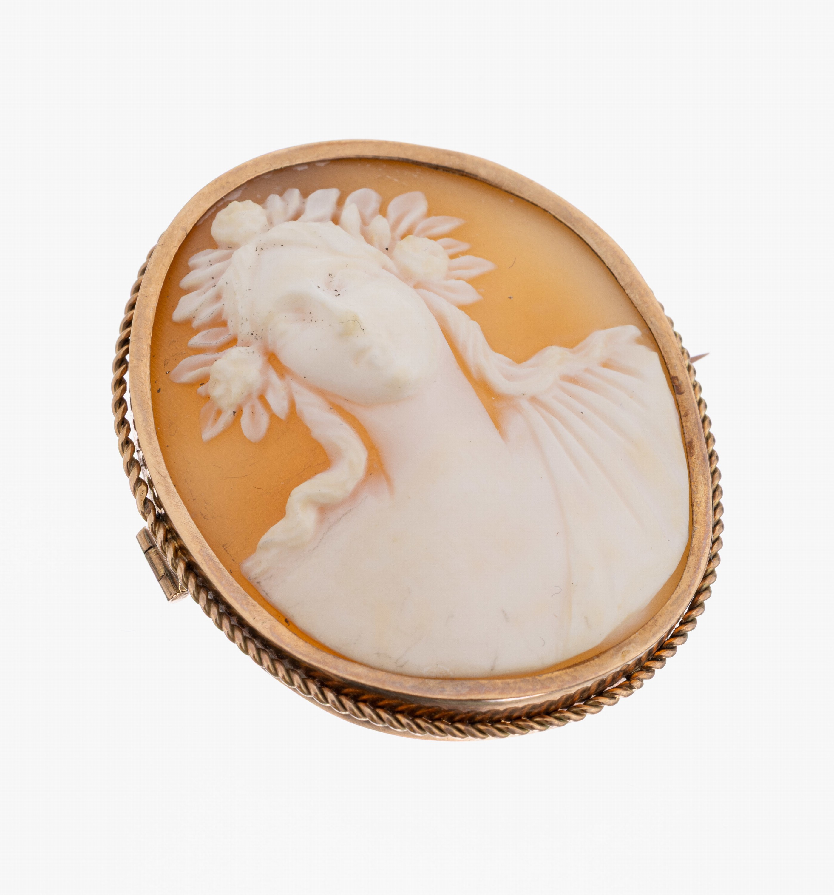 Image 27009090 - 14 kt Gold Kamee Brosche/Anhänger, Fassung GG 585/000, um 1880, Kordelverzierung, ...