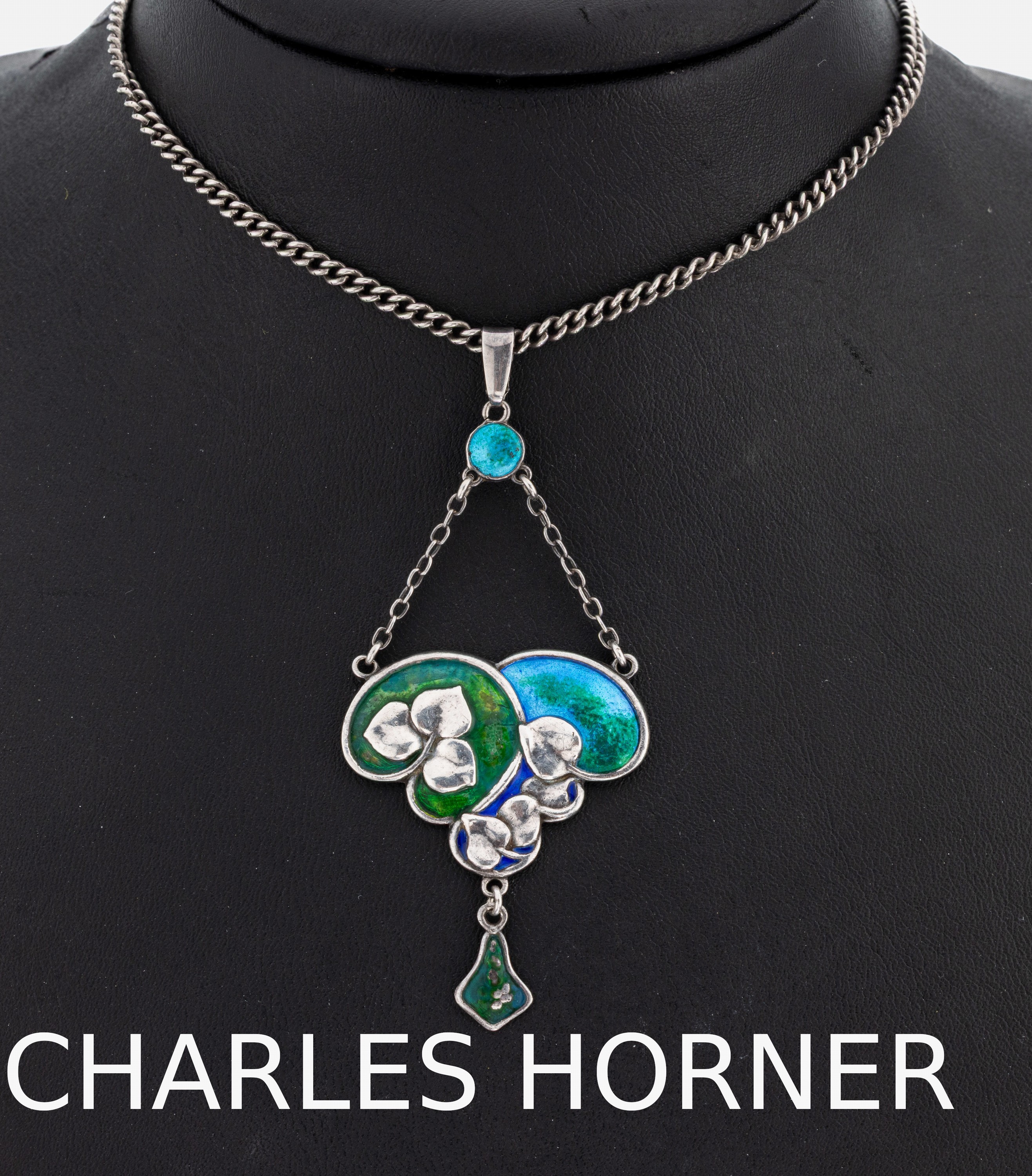 Image 27009294 - Anhänger, CHARLES HORNER, England 1909, 925er Silber, reiner Jugendstil, blau-grün ...