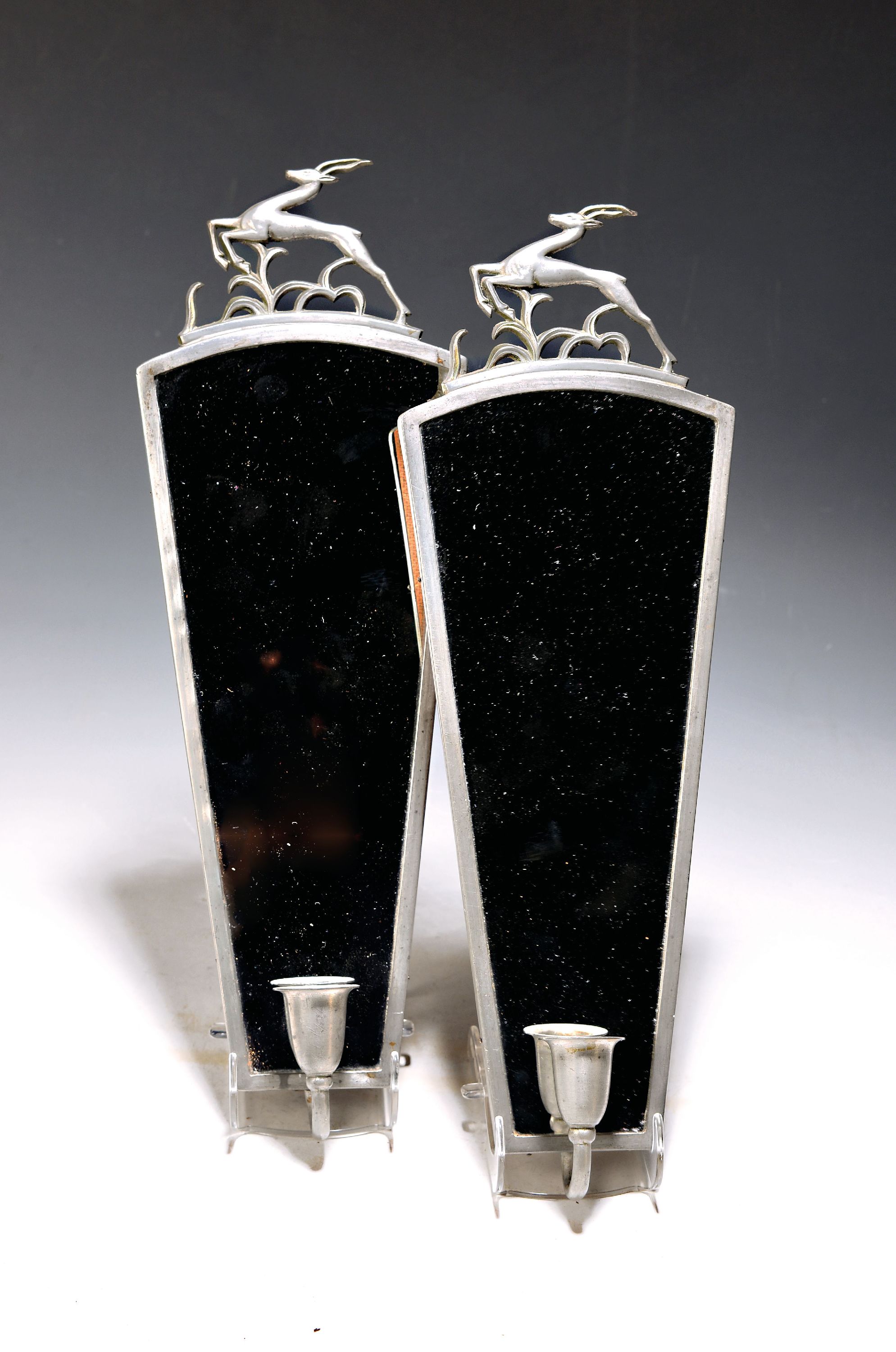 Image 27009320 - Paar Wandspiegel mit Kerzenleuchtern, Frankreich, um 1930, Art-Deco, Aluminium, ...
