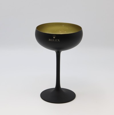 27009367a - ROLEX auf 50 Stück limitierter Champagner Kelch, Schweiz, Glas matt-schwarz, innen ...