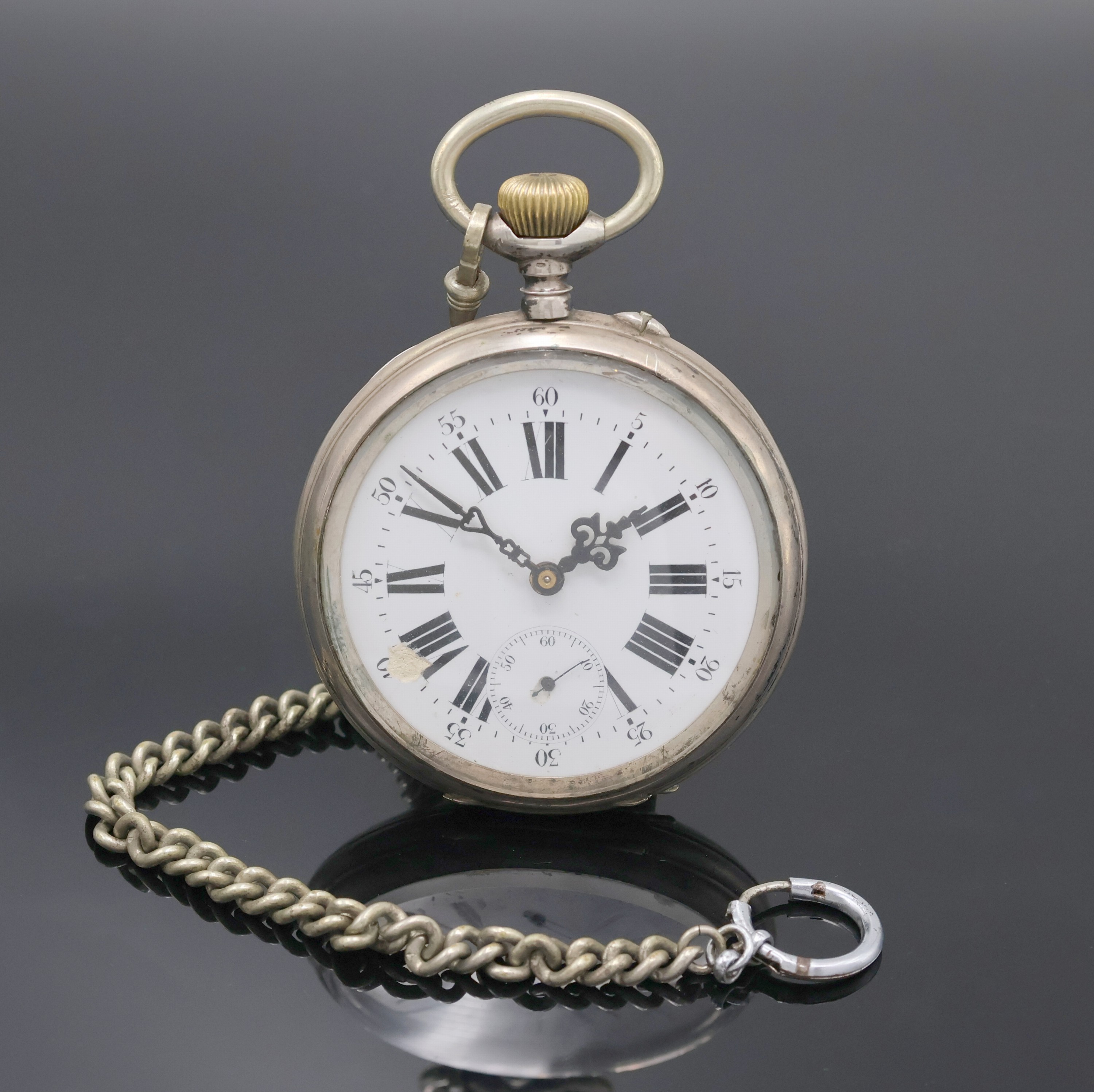 Image 27010049 - ECLIPSE große offene Taschenuhr in Silber mit Nickel-Kette, Schweiz um 1890, Geh. ...
