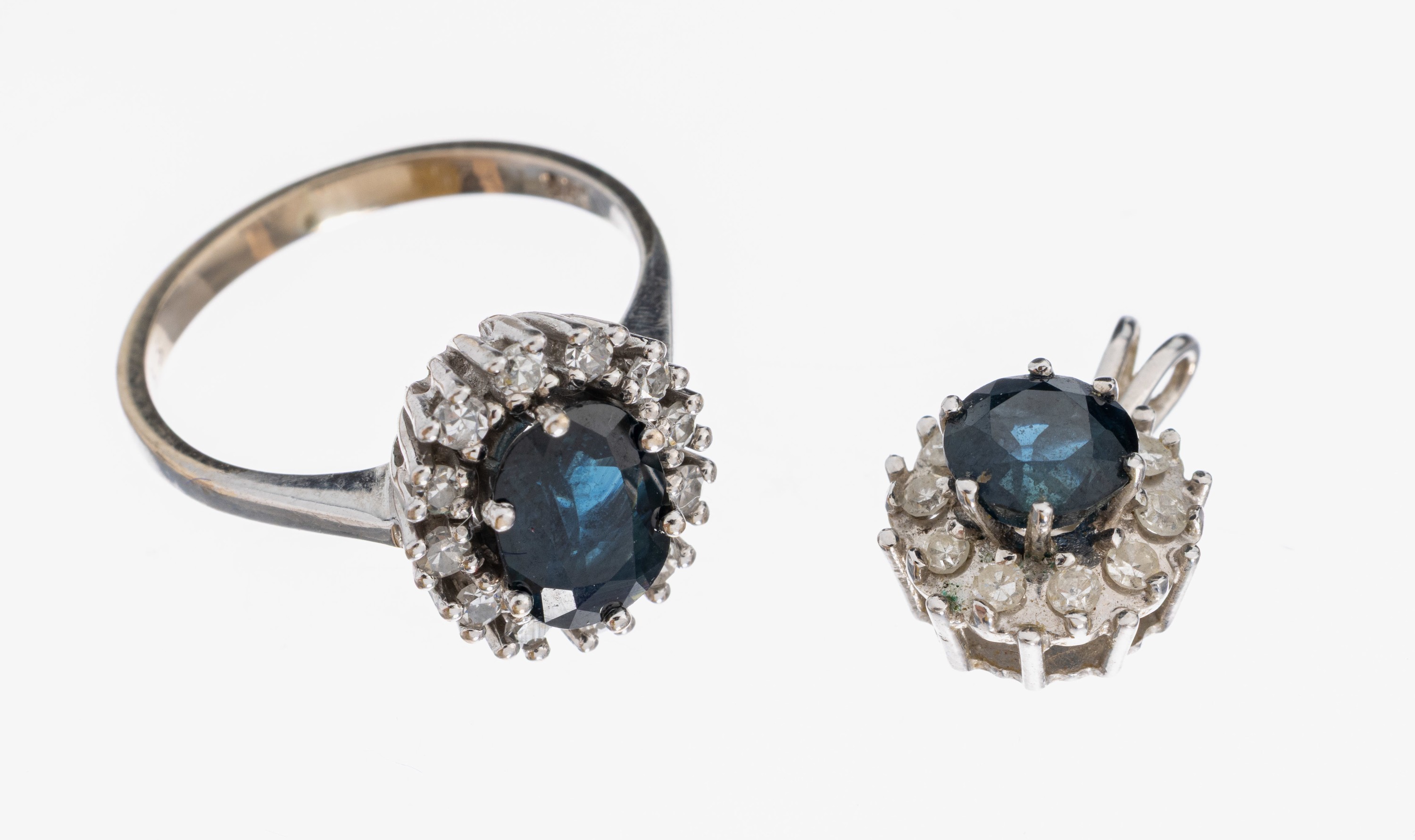 Image 27010091 - 14 kt Gold Saphir-Diamant-Konvolut, WG 585/000, best. aus: 1 Ring, RW 49, und 1 ...