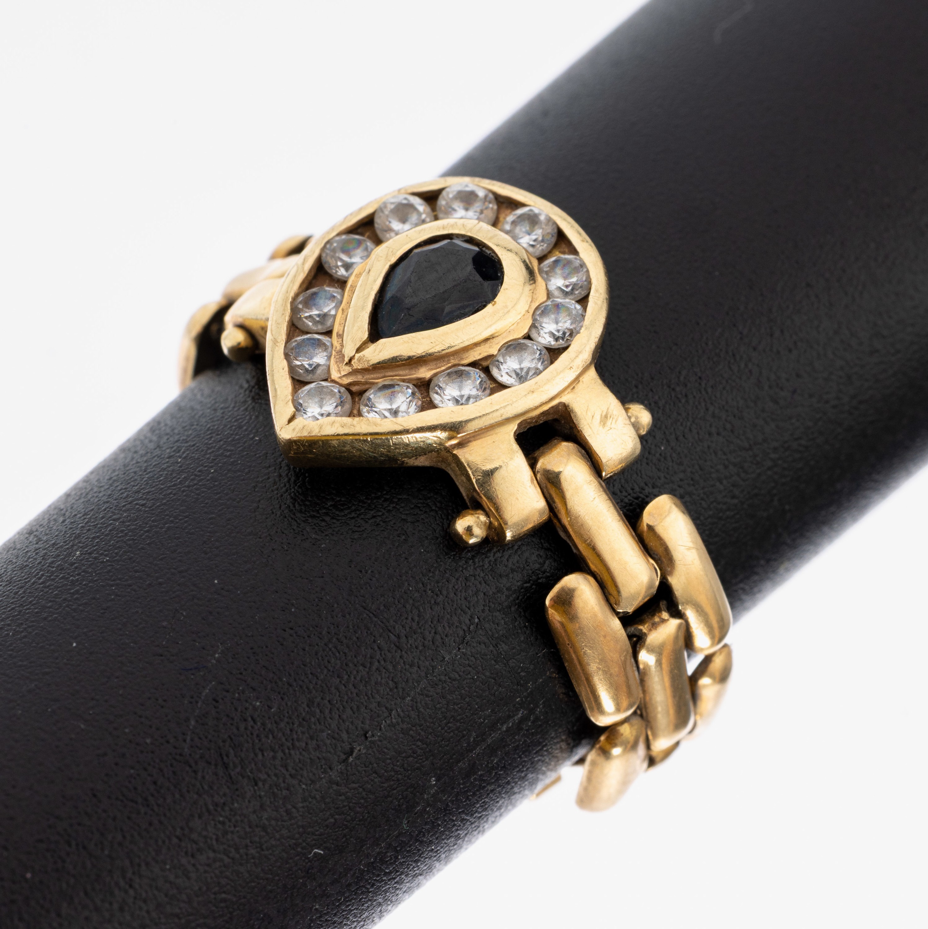 Image 27010100 - 14 kt Gold Saphir-Brillant-Kettenring, GG 585/000, facett. Saphir-Tropfen ca. 0.40 ct, ...