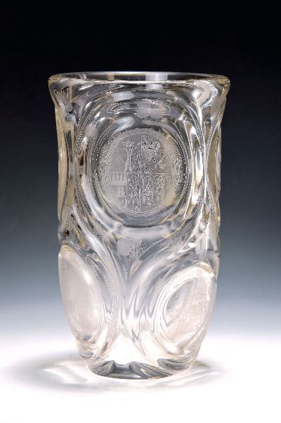 Image Glasvase mit tschechischen Motiven, Kubicek, Glasfachschule Eisenbrod, um 1945, ...