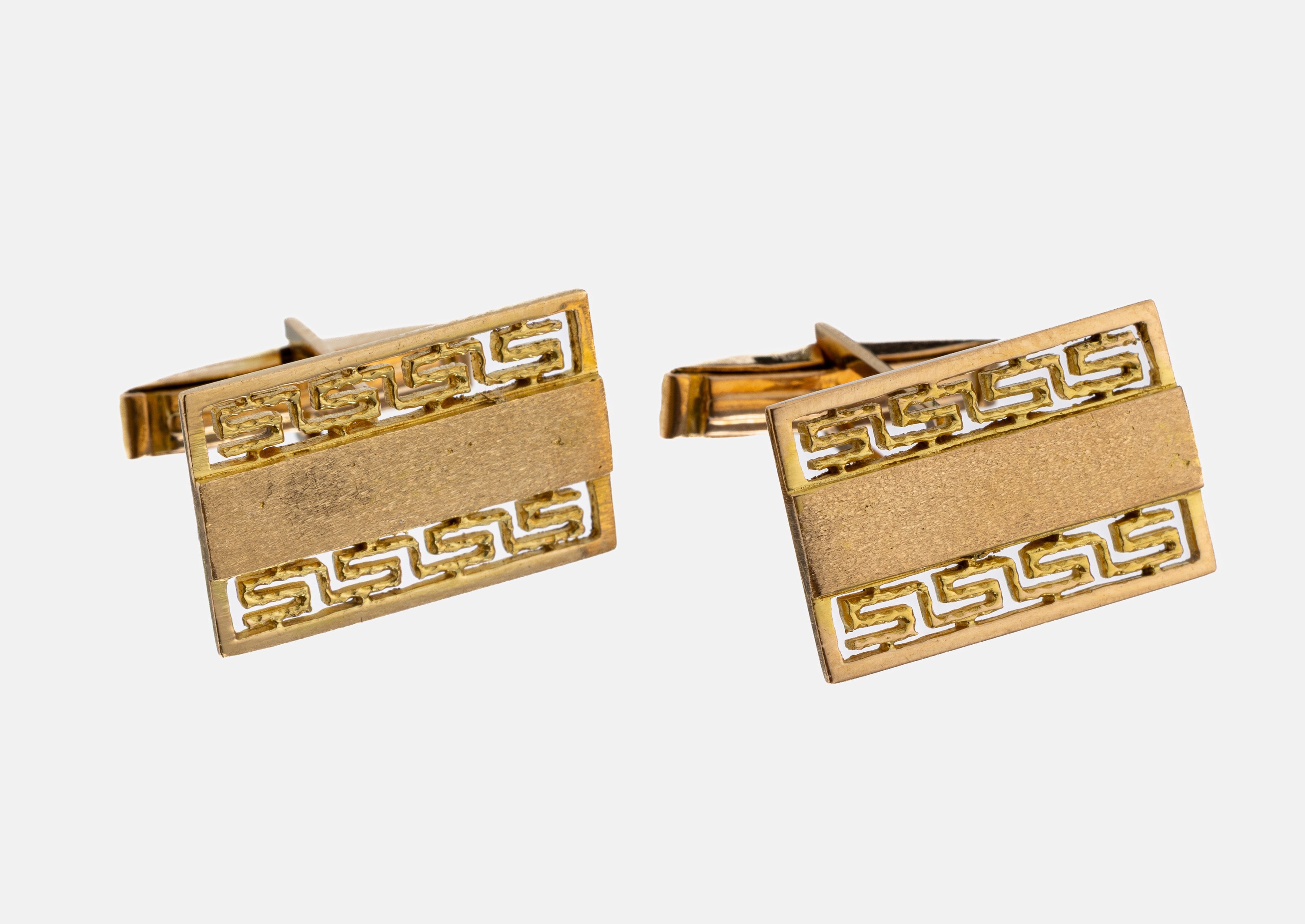 Image 27010209 - Paar 18 kt Gold Manschettenknöpfe, GG 750/000, part. sat., rechteckig, Mäander, ca. ...