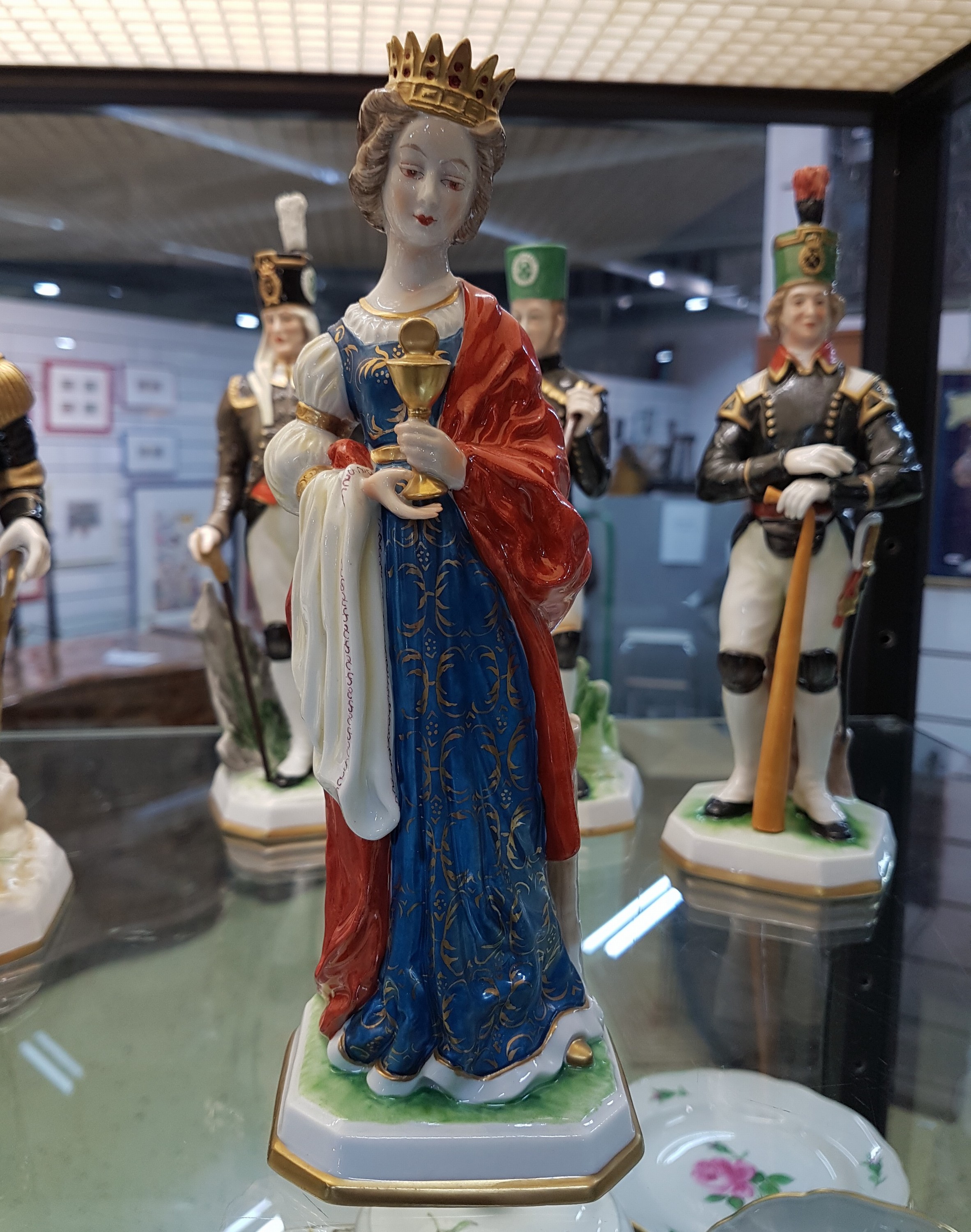 Detail h: 7 Figuren der Edition "Glück Auf", Unterweissbach, Thüringen, 2.Hälfte 20.Jh., Porzellan, "St. Barbara", ...