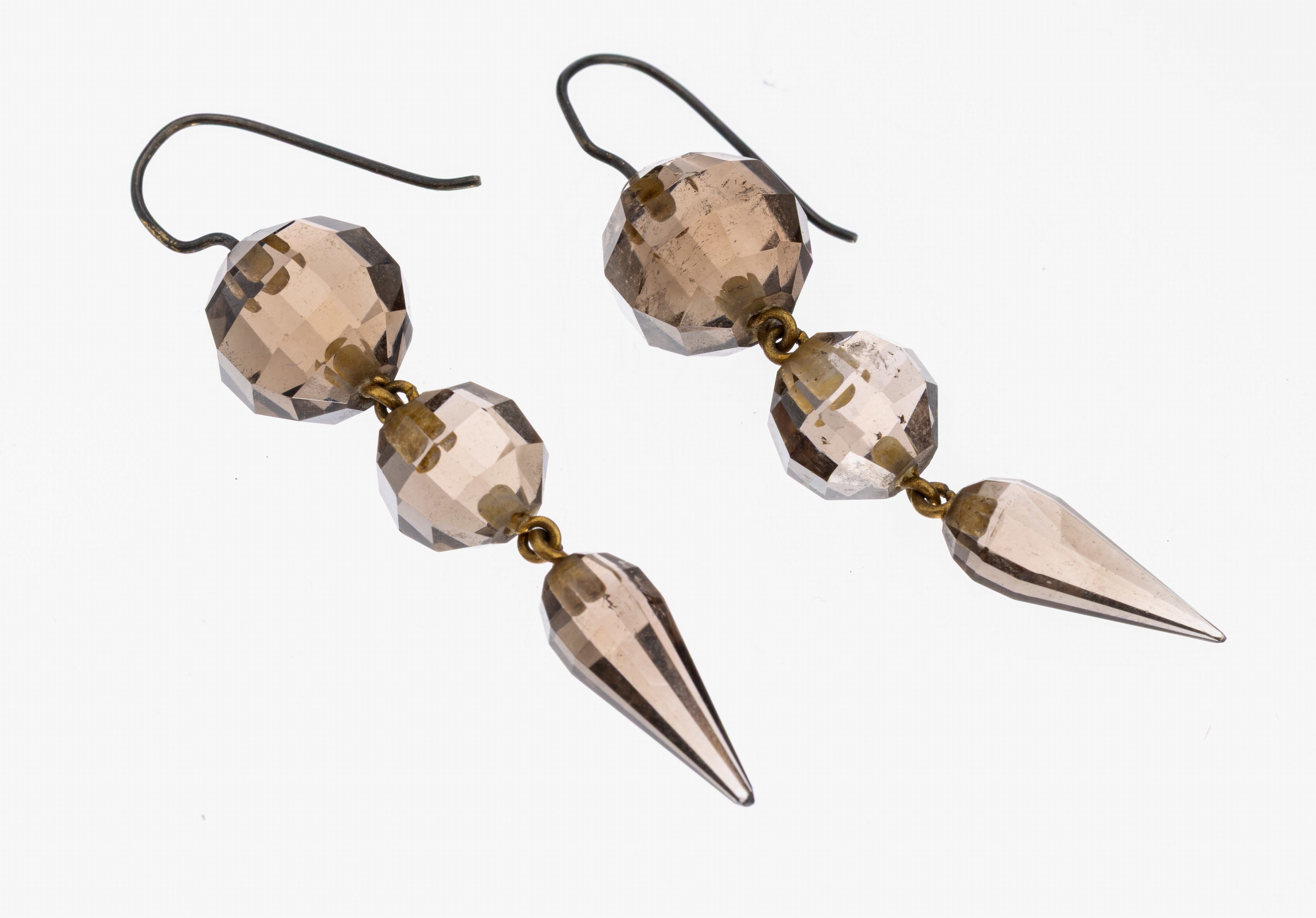 Image 27010247 - Paar Rauchquarz-Ohrhänger, Idar-Oberstein um 1880-1900, länglich bewegl., facett. ...