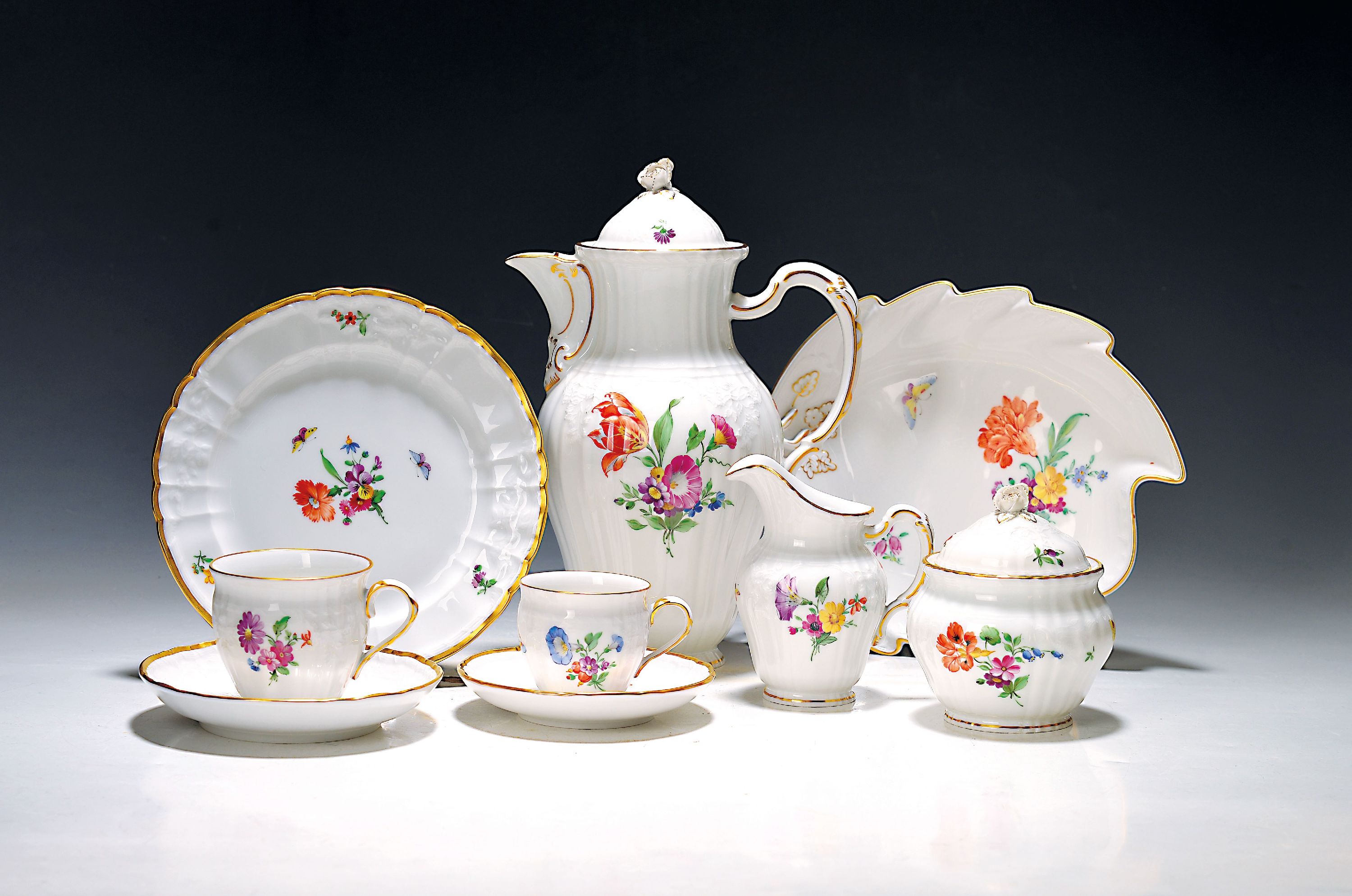 Image 27010267 - Kaffeeservice für 6 Personen, KPM Berlin, 20. Jh., Form Rocaille mit feiner bunter ...