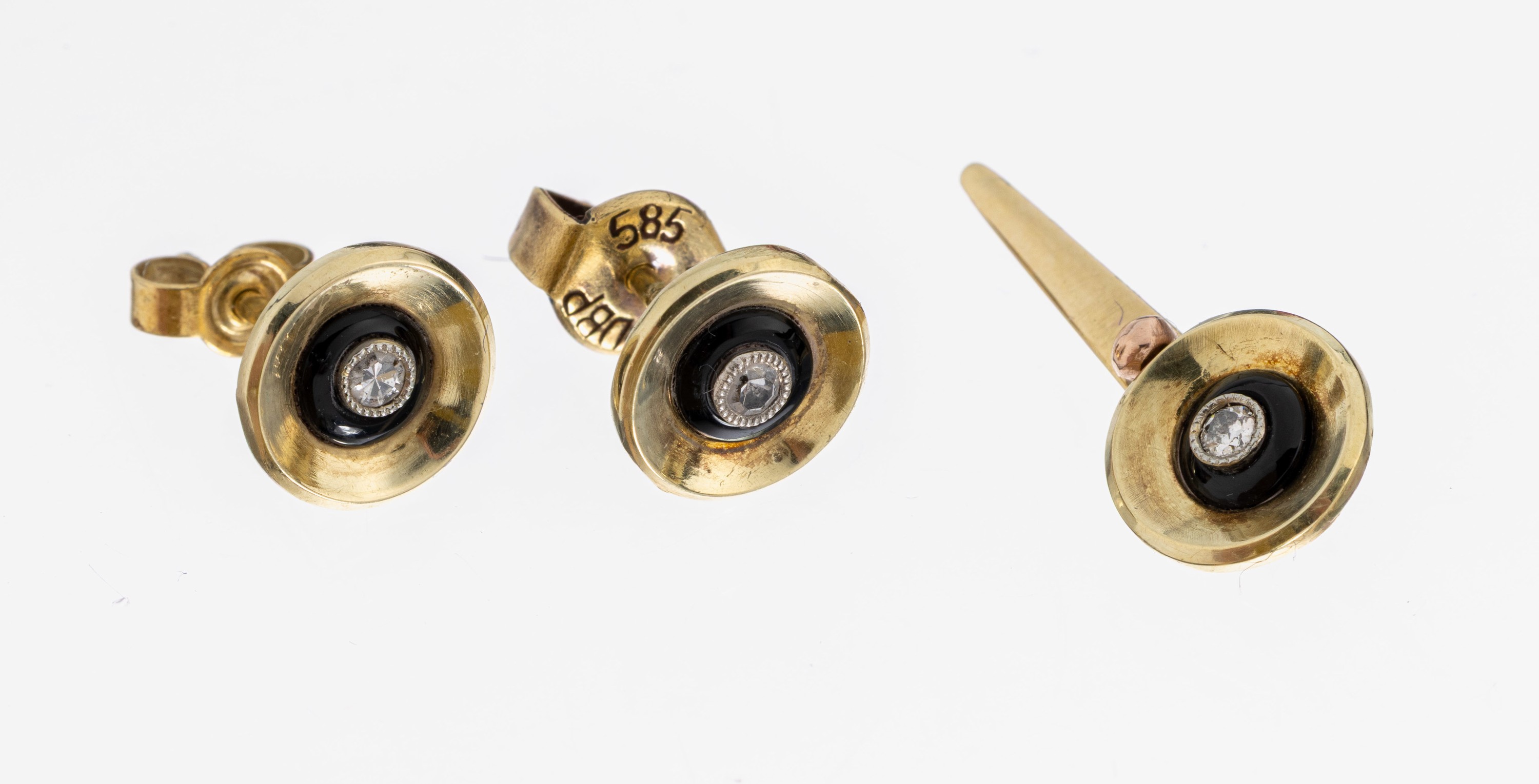 Image 27010268 - 14 kt Gold Diamant-Onyx-Schmuckset, GG 585/000, best. aus: 1 Paar Ohrstecker, und 1 ...