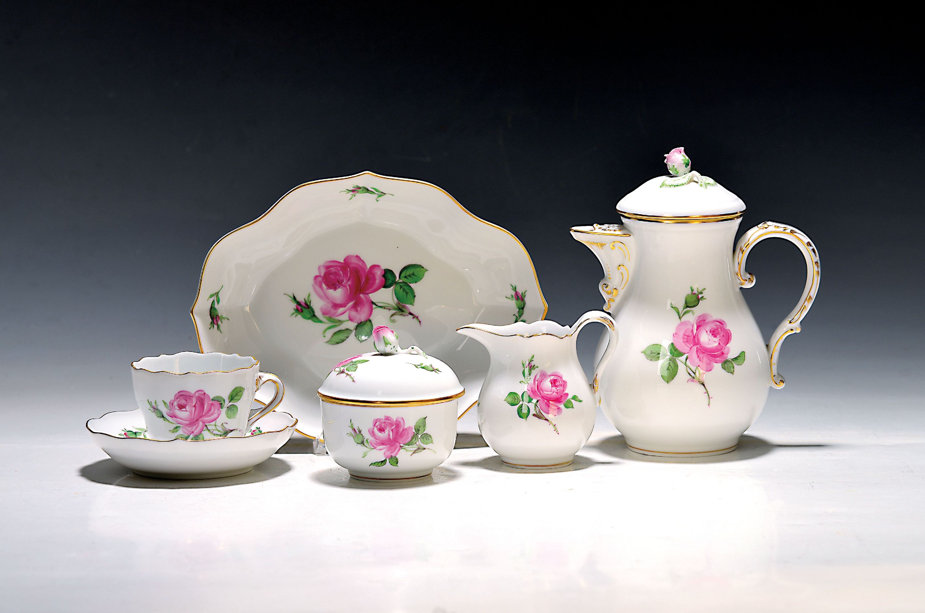 Image 27010279 - Mokka- bzw. Espressoservice, Meissen, 20. Jh., 1. Wahl, Dekor rote Rose mit ...