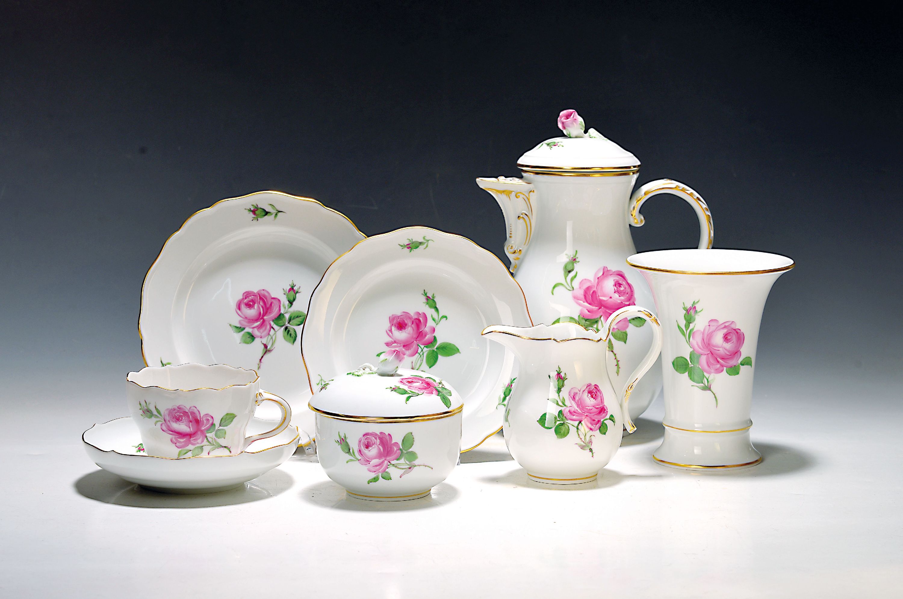 Image 27010282 - Kaffeeservice für 6 Personen, Meissen, 20. Jh., 1. Wahl, Dekor rote Rose mit ...