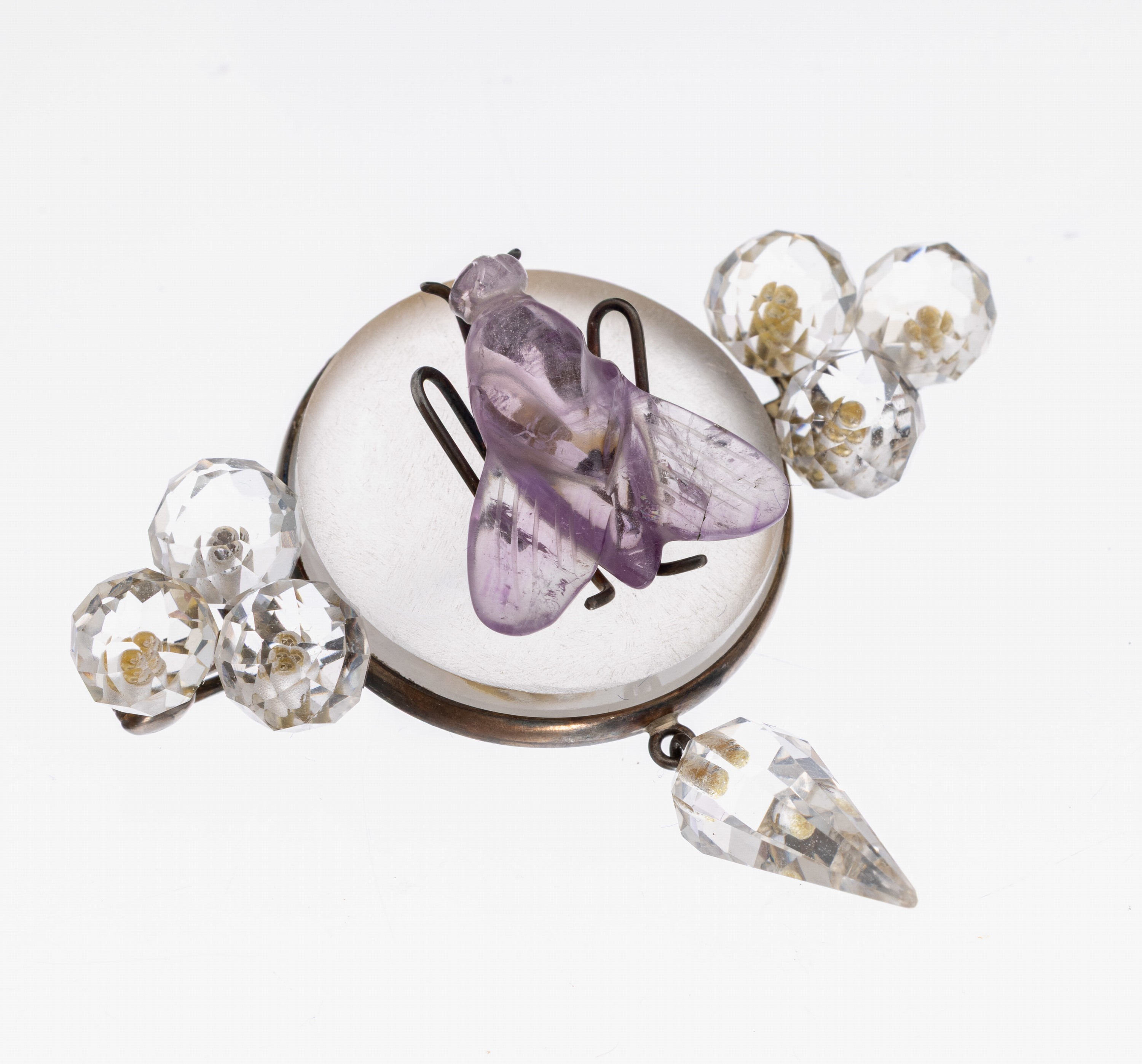 Image 27010283 - Bergkristall-Amethyst-Brosche, Idar-Oberstein um 1890, Montur Silber, runder sat., ...