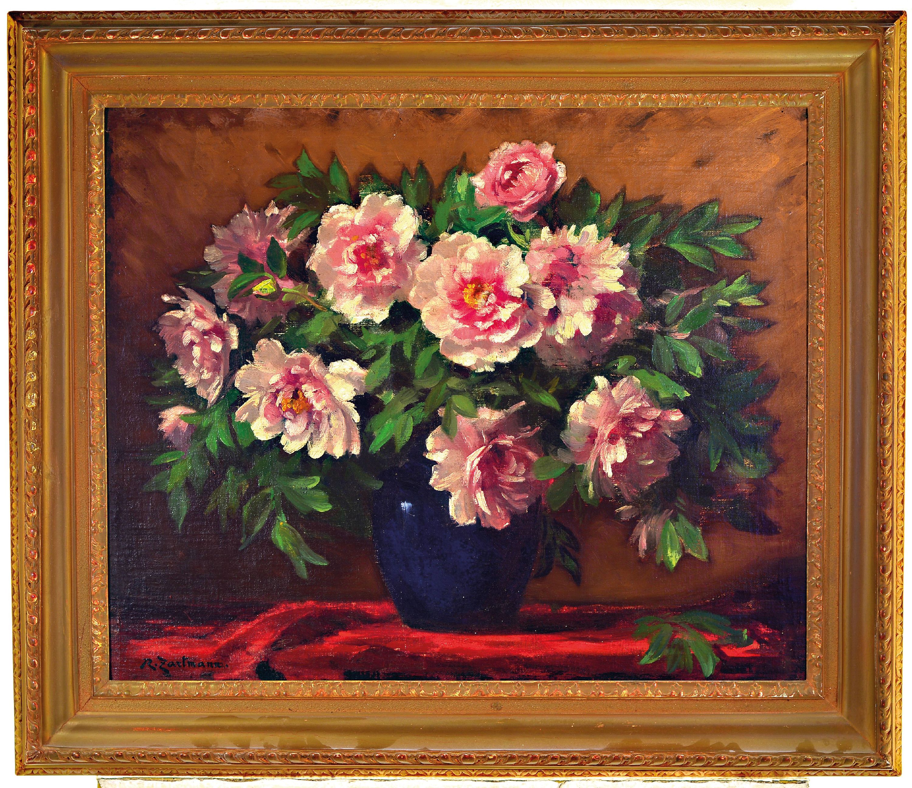 Detail k: Robert Zartmann, 1874 Metz-1954 Karlsruhe, Stillleben mit voll erblühten rosa Pfingstrosen, Öl/Holz, links unten signiert, ca. 65x80cm, R. ca. ...
