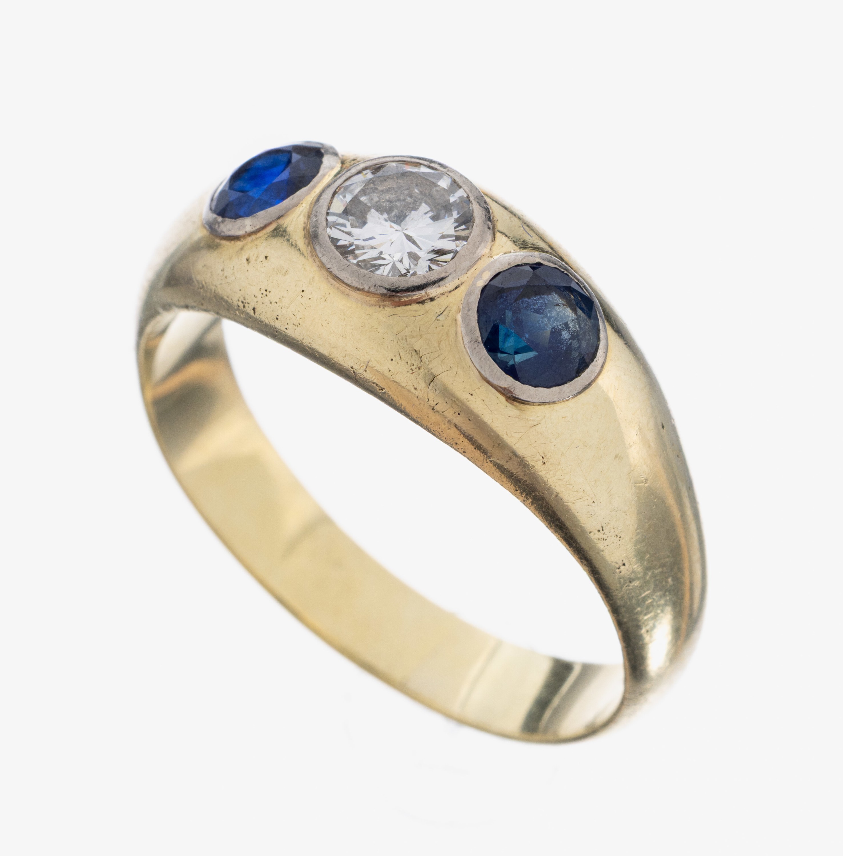 Image 27010295 - 14 kt Gold Saphir-Brillant-Ring, GG 585/000, 2 rundfacett. Saphire zus. ca. 1.0 ct, 1 ...