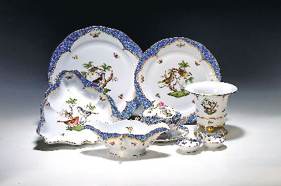 Image Dinner set Rothschild with blue scale pattern, Herend, Hungary, porcelain, hand painted, ...