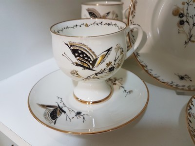 27010232b - 6 Gedecke, Lomonossov St. Petersburg, 20. Jh., Porzellan mit schwarz-goldenem Dekor von ...