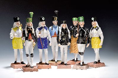 Image 11 Porzellanfiguren der sog. ´Hüttenparade´, Potschappel, Dresden, Porzellan, farbig ...