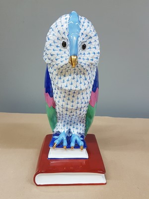 27010273a - Large porcelain figure, Herend Hungary, 20th century, owl on books, colorfully painted ...