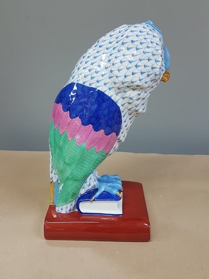 27010273b - Large porcelain figure, Herend Hungary, 20th century, owl on books, colorfully painted ...