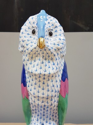 27010273f - Large porcelain figure, Herend Hungary, 20th century, owl on books, colorfully painted ...