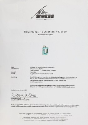 Image 27010278a - Platin Aquamarin-Anhänger, Platin 950/000, Aquamarin von hervorragender Farbe, im ...