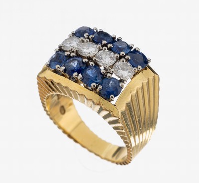 Image 18 kt Gold Saphir-Brillant-Ring, GG 750/000, 8 rundfacett. Saphire zus. ca. 1.60 ct, 4 ...