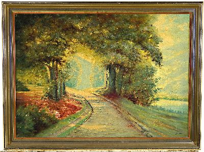 27010297k - Albert Fisel, 1899 Diedesheim bei Mosbach- 1969, Baum bestandener Weg an einem Fluss, ...