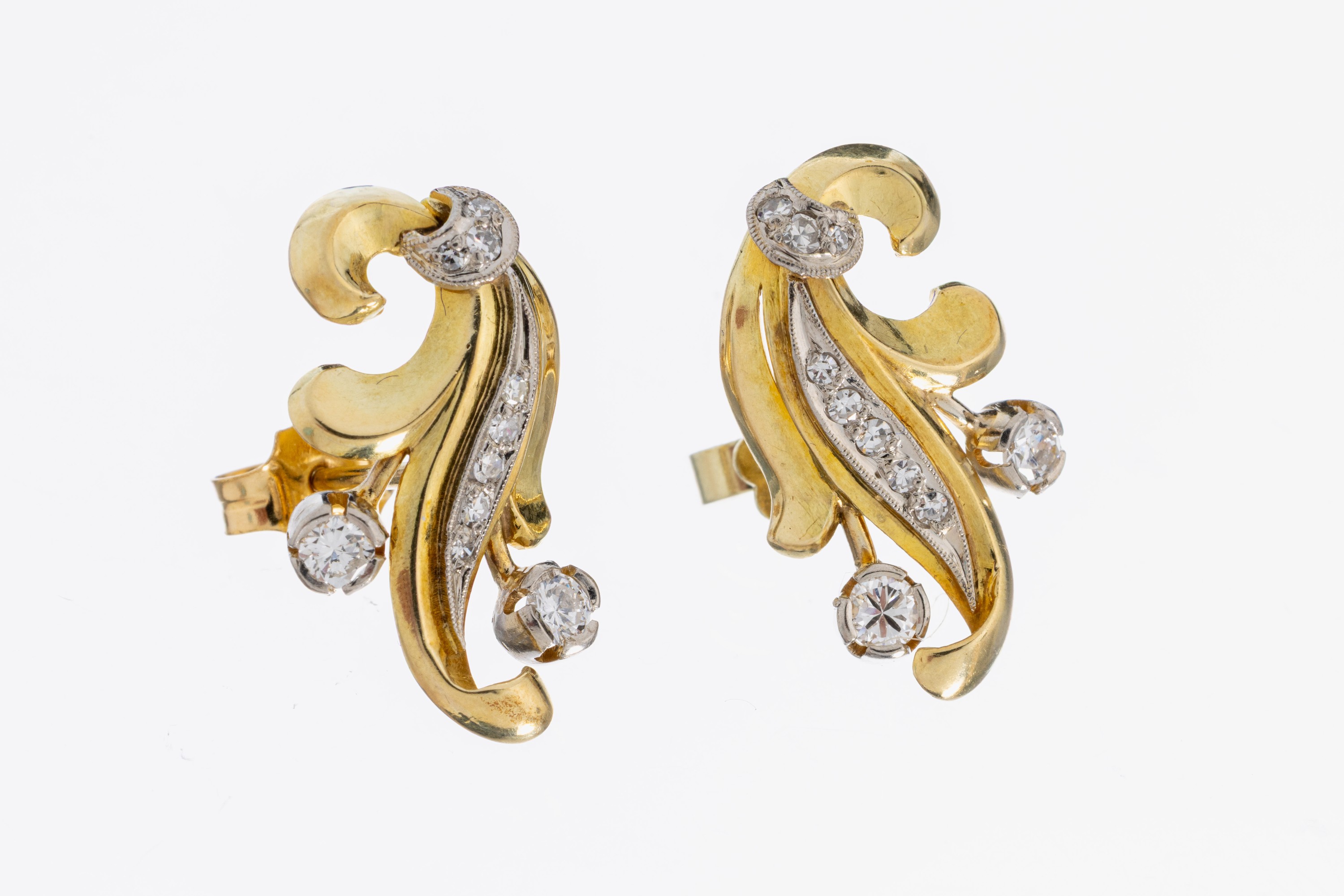 Image 27010300 - Paar 18 kt Gold Diamant-Ohrstecker, GG 750/000, 6 Brillanten und 10 8/8-Diamanten zus. ...