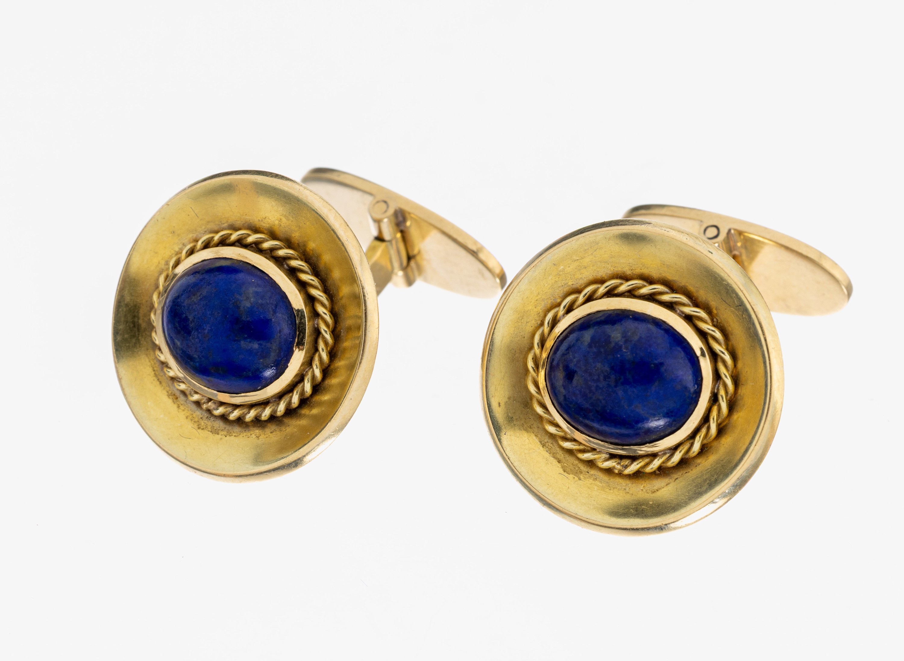 Image 27010309 - Paar 14 kt Gold Lapislazuli-Manschettenknöpfe, GG 585/000, konkave ovale Platte, mittig ...