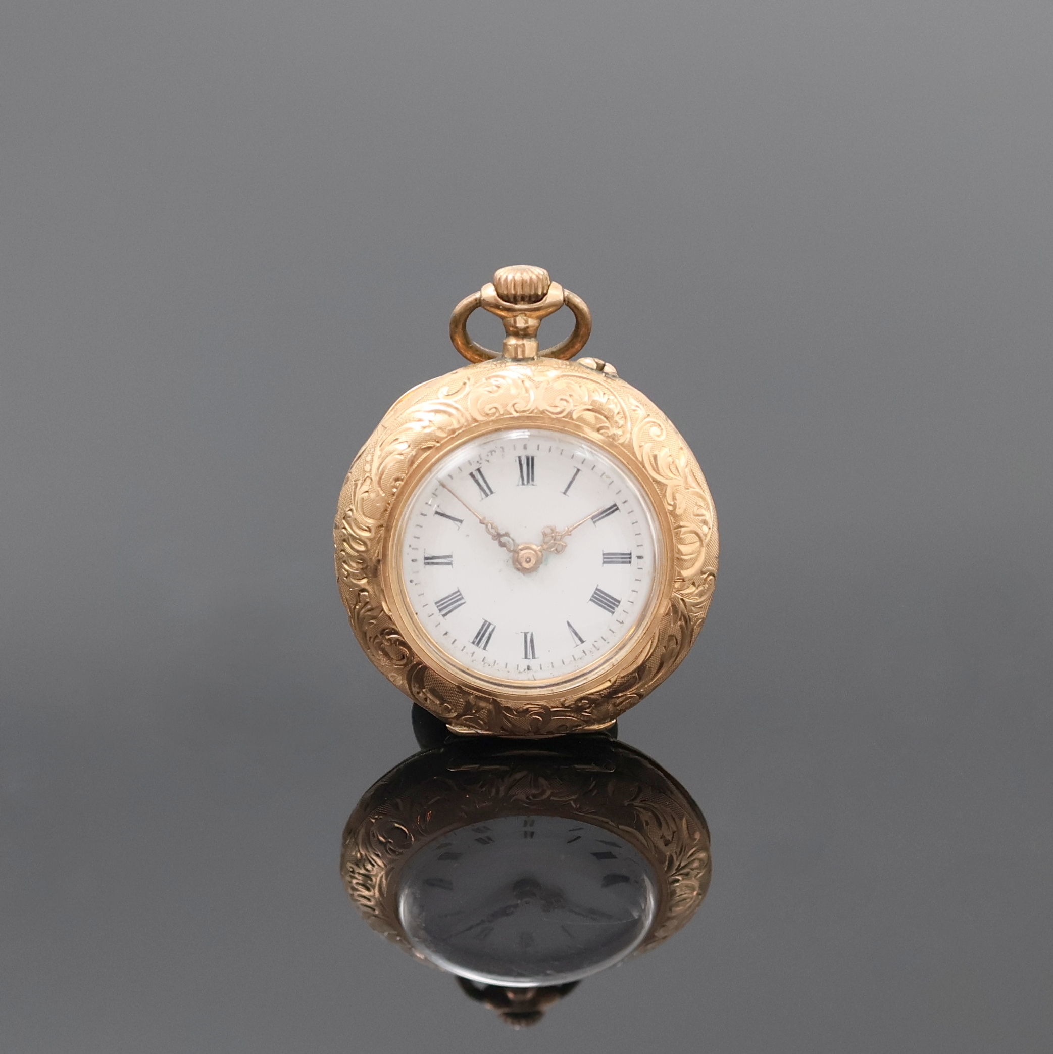 Image 27010316 - Damentaschenuhr in RG 585/000, Schweiz um 1900, offenes, fein grav. Geh. dell., auf ...