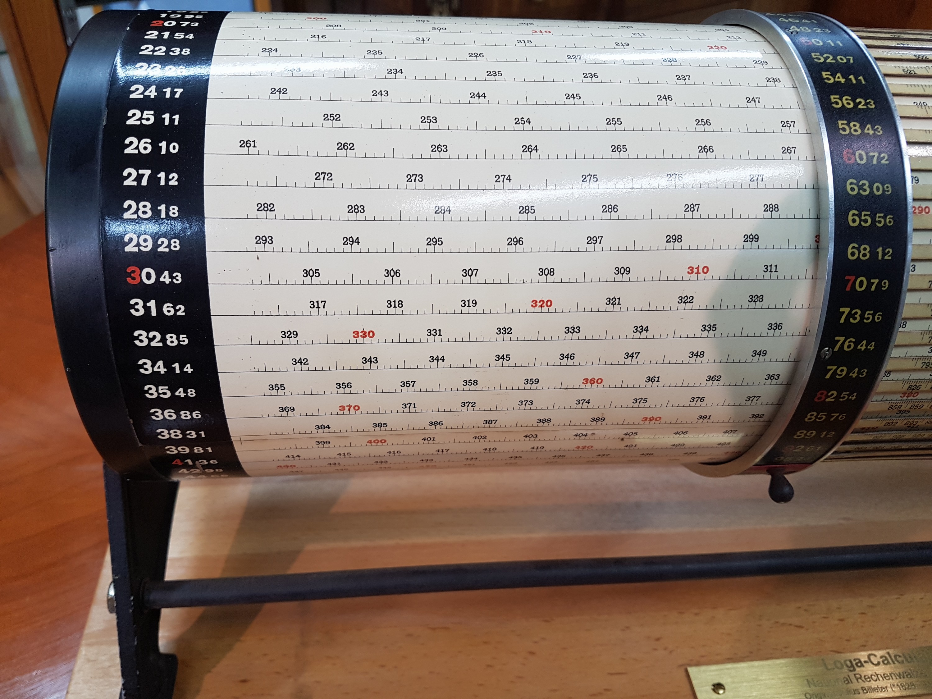 Detail d: Rechenwalze, Loga-Calculator, National Rechenwalze AG, Zürich, System "Billeter", neuzeitlicher Nachbau, nach dem Entw. von Julius ...