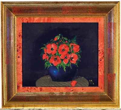 27010319k - Monogrammist P.R., datiert 1924, Stillleben mit Mohnblumen in blauer Vase, ...