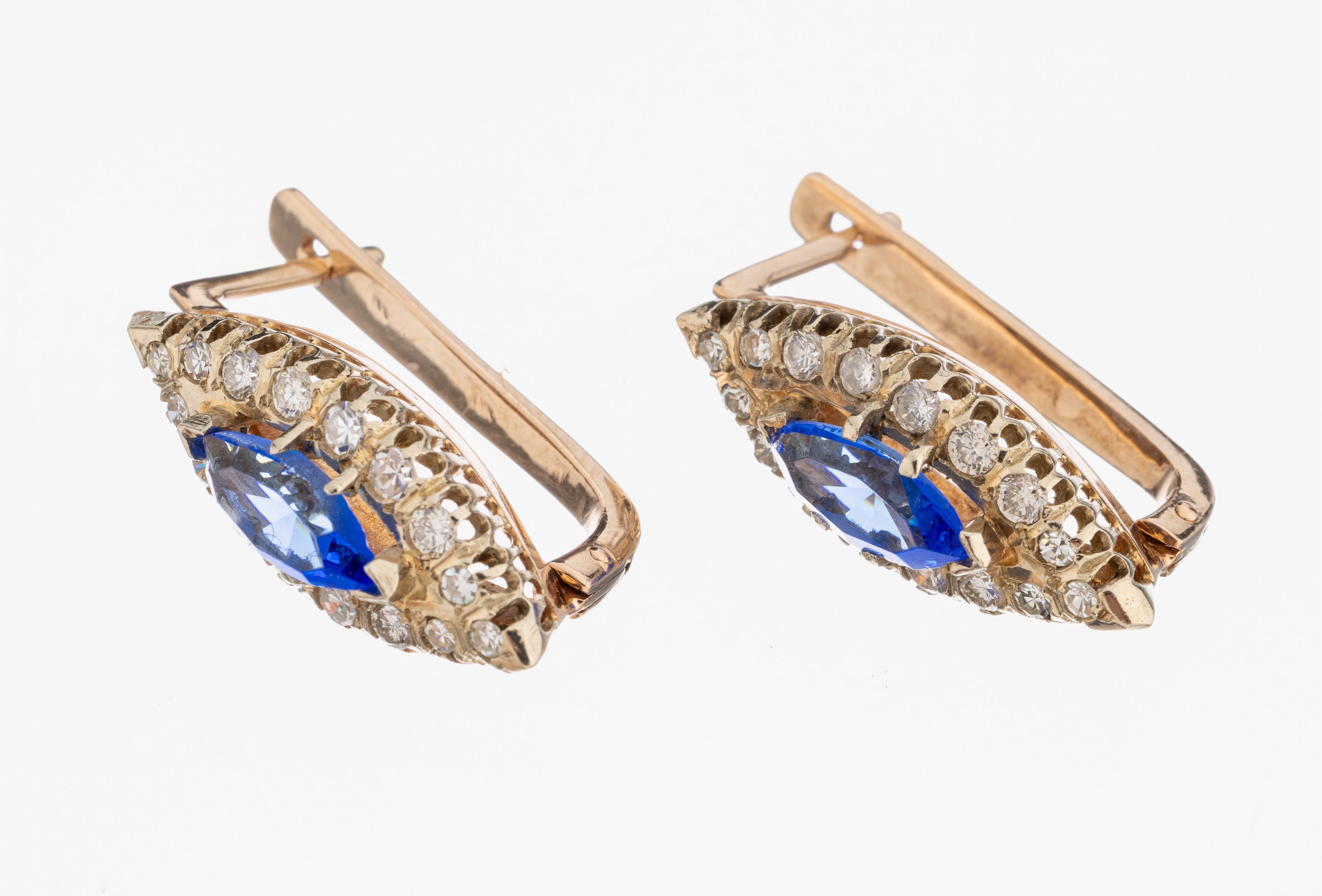 Image 27010493 - Paar 14 kt Gold Farbstein-Diamant-Ohrhänger, Russland 1960er Jahre, GG 583/000, ...