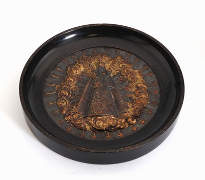 27010479a - Russische Ikone, 1880er Jahre, Messingplakette, Darstellung der Jungfrau Maria mit ...