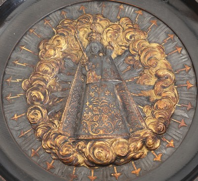 27010479f - Russische Ikone, 1880er Jahre, Messingplakette, Darstellung der Jungfrau Maria mit ...