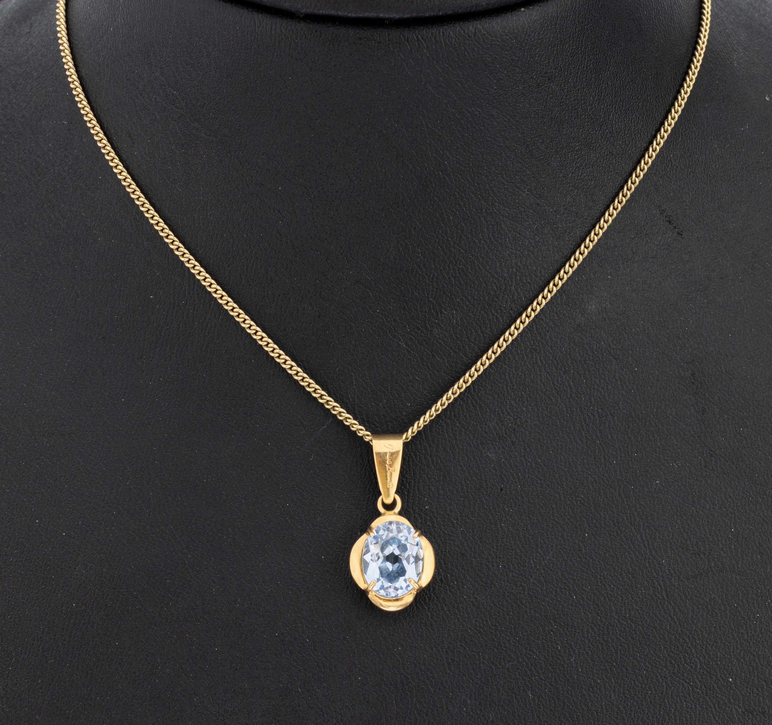 Image 27010518 - 18 kt Gold Farbstein-Anhänger, GG 750/000, ovalfacett. synth. Spinell, Öse bez. mit ...