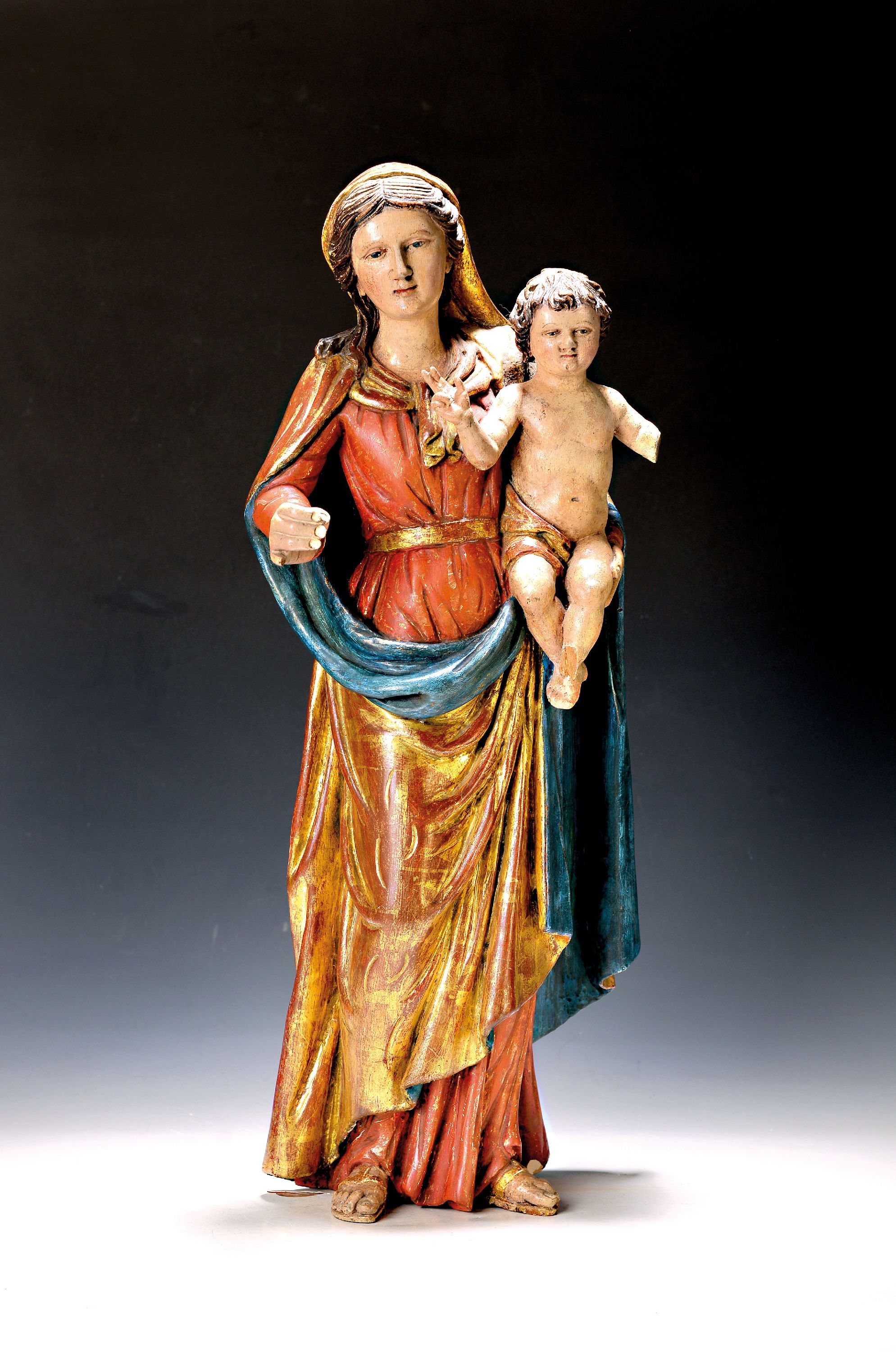 Image 27010536 - Bildschnitzerei/Madonna/Mutter Gottes mit Kind, um 1900, Holz geschnitzt, einige ...