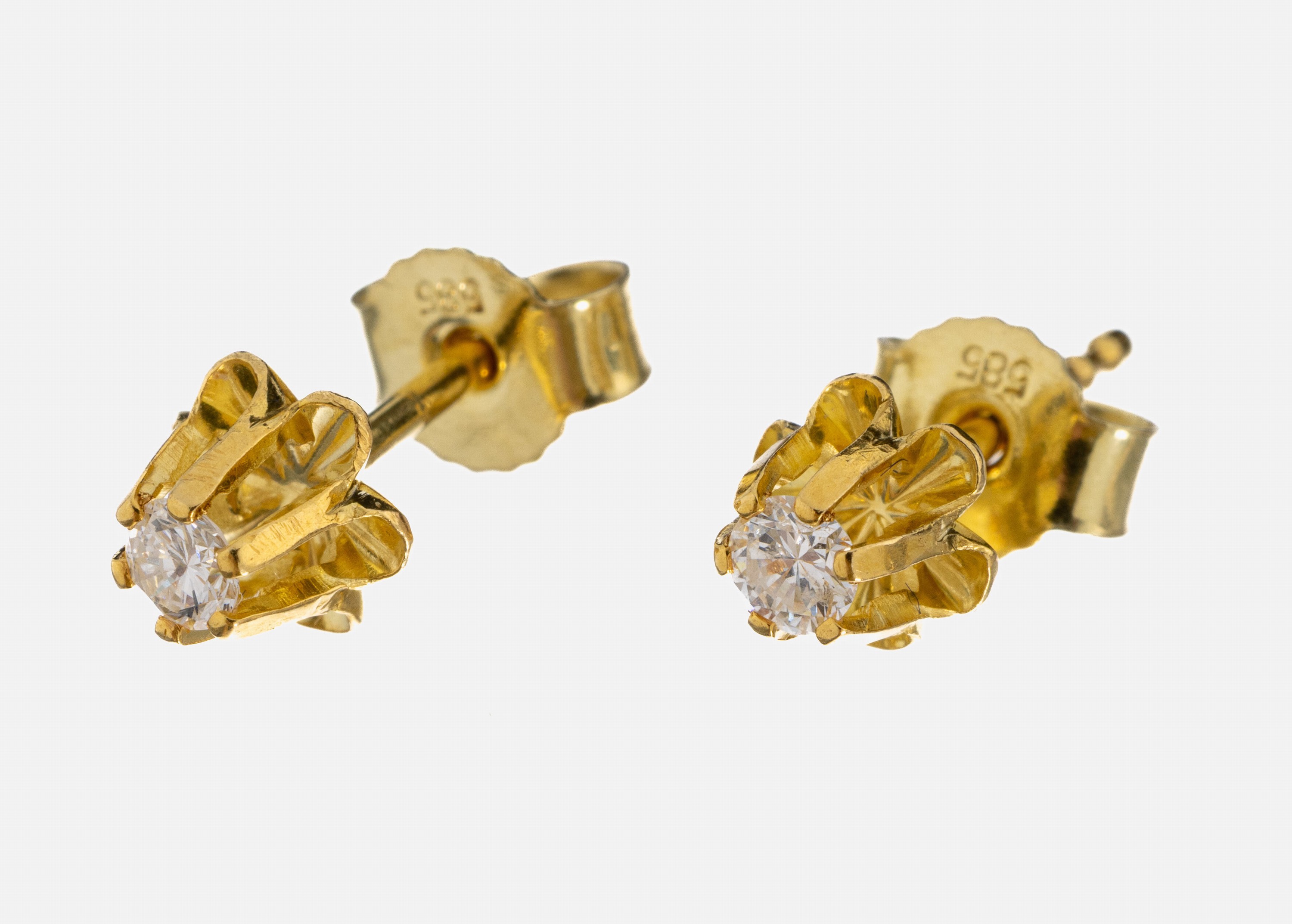 Image 27010537 - Paar 14 kt Gold Brillant-Ohrstecker, GG 585/000, 2 Brillanten zus. ca. 0.10 ct feines ...