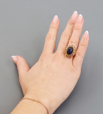 27010500d - 14 kt Gold Farbstein-Ring, GG 585/000 gepr., drehbarer Ringkopf, 1 Seite ...