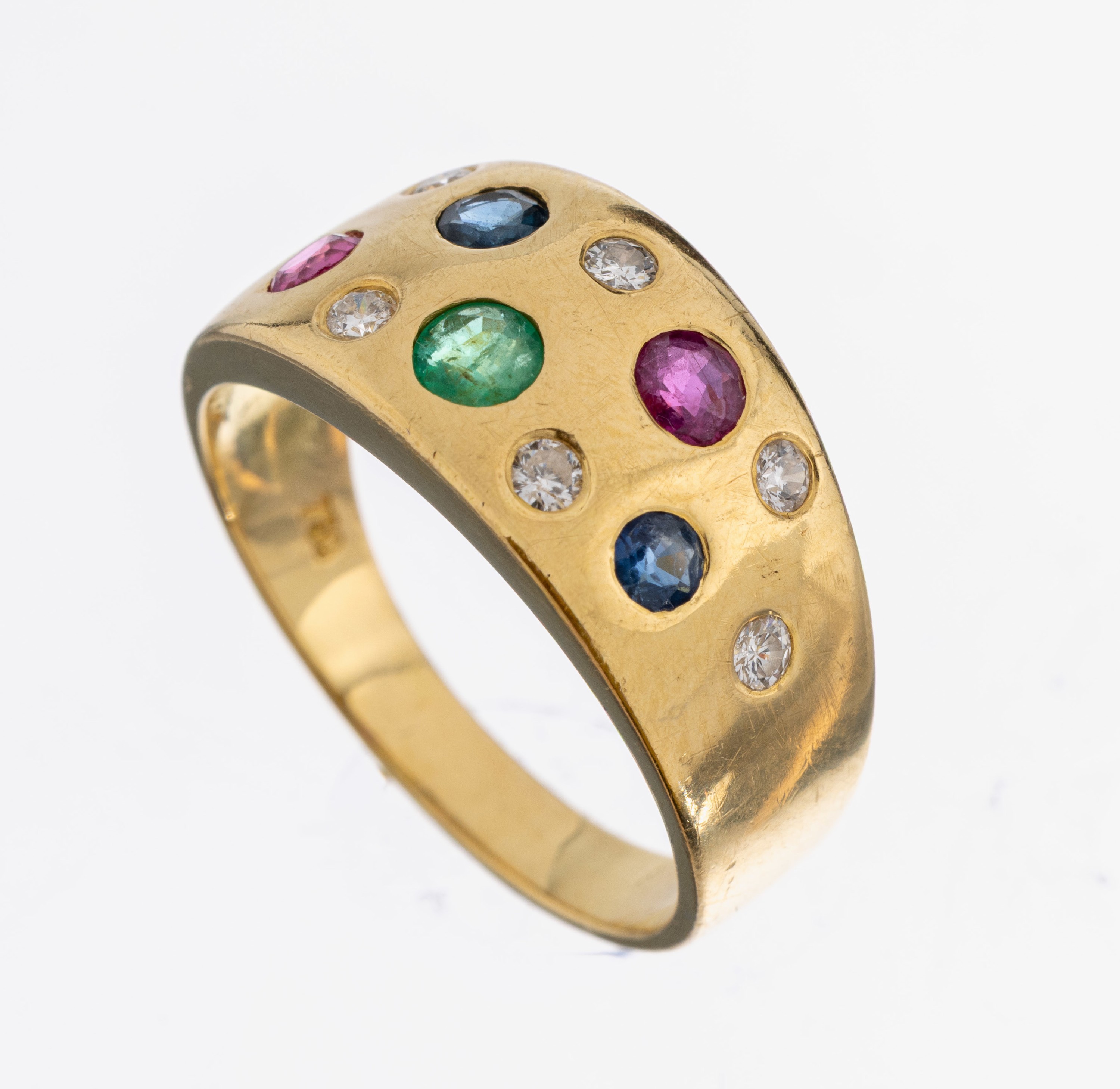 Image 27010621 - 18 kt Gold Brillant-Farbstein-Ring, GG 750/000, 7 Brillanten zus. ca. 0.14 ct Weiß/si, ...