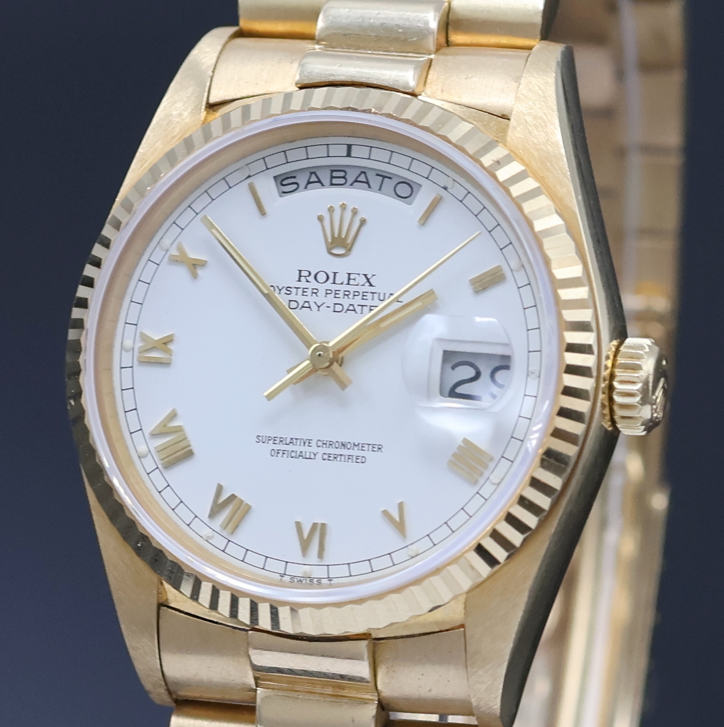 Detail a: ROLEX Herrenarmbanduhr Oyster Perpetual Day-Date in GG 750/000 Referenz 18038, Automatik, Schweiz um 1986, Chronometer der Superlative, ...