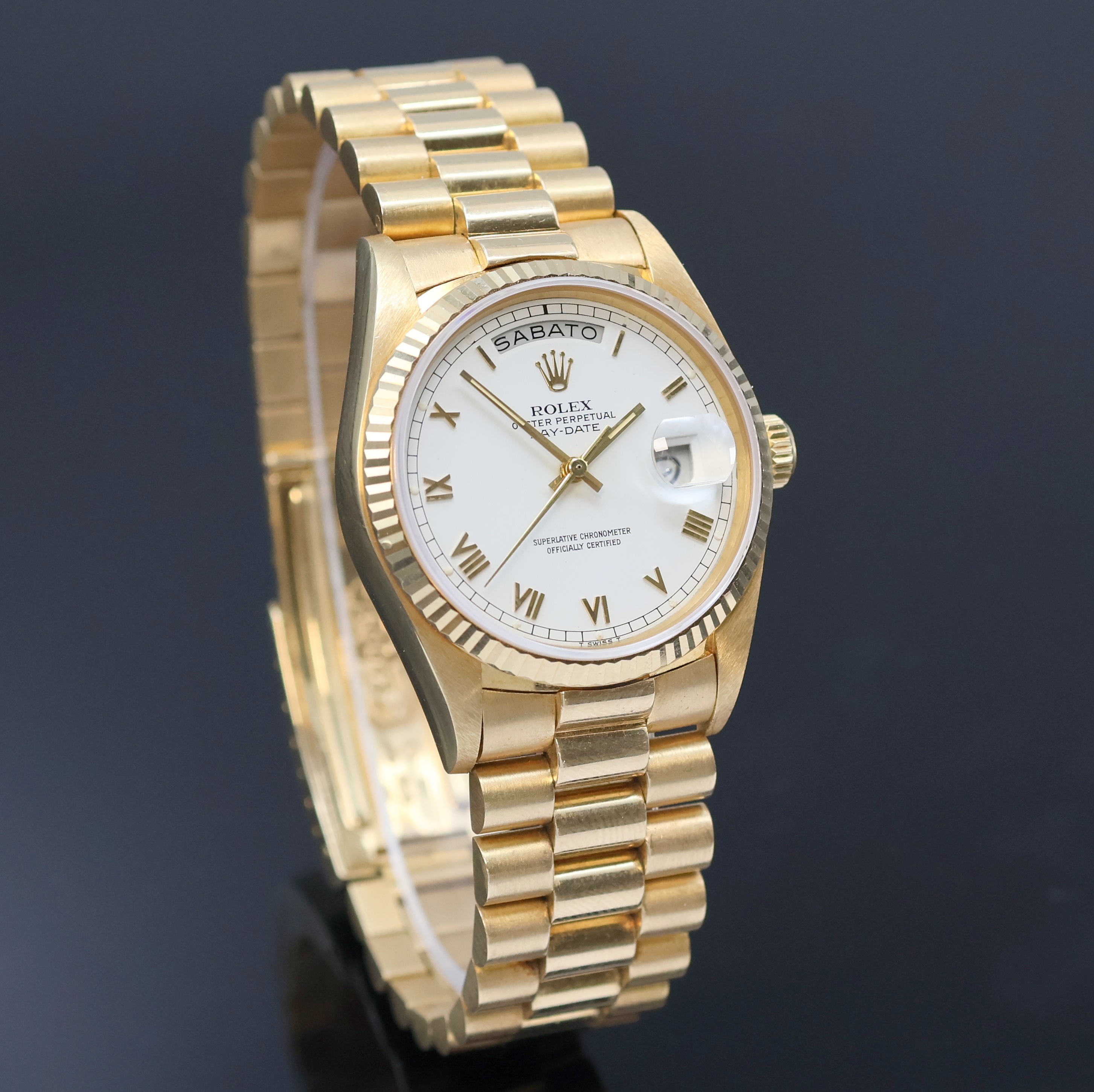 Detail b: ROLEX Herrenarmbanduhr Oyster Perpetual Day-Date in GG 750/000 Referenz 18038, Automatik, Schweiz um 1986, Chronometer der Superlative, ...