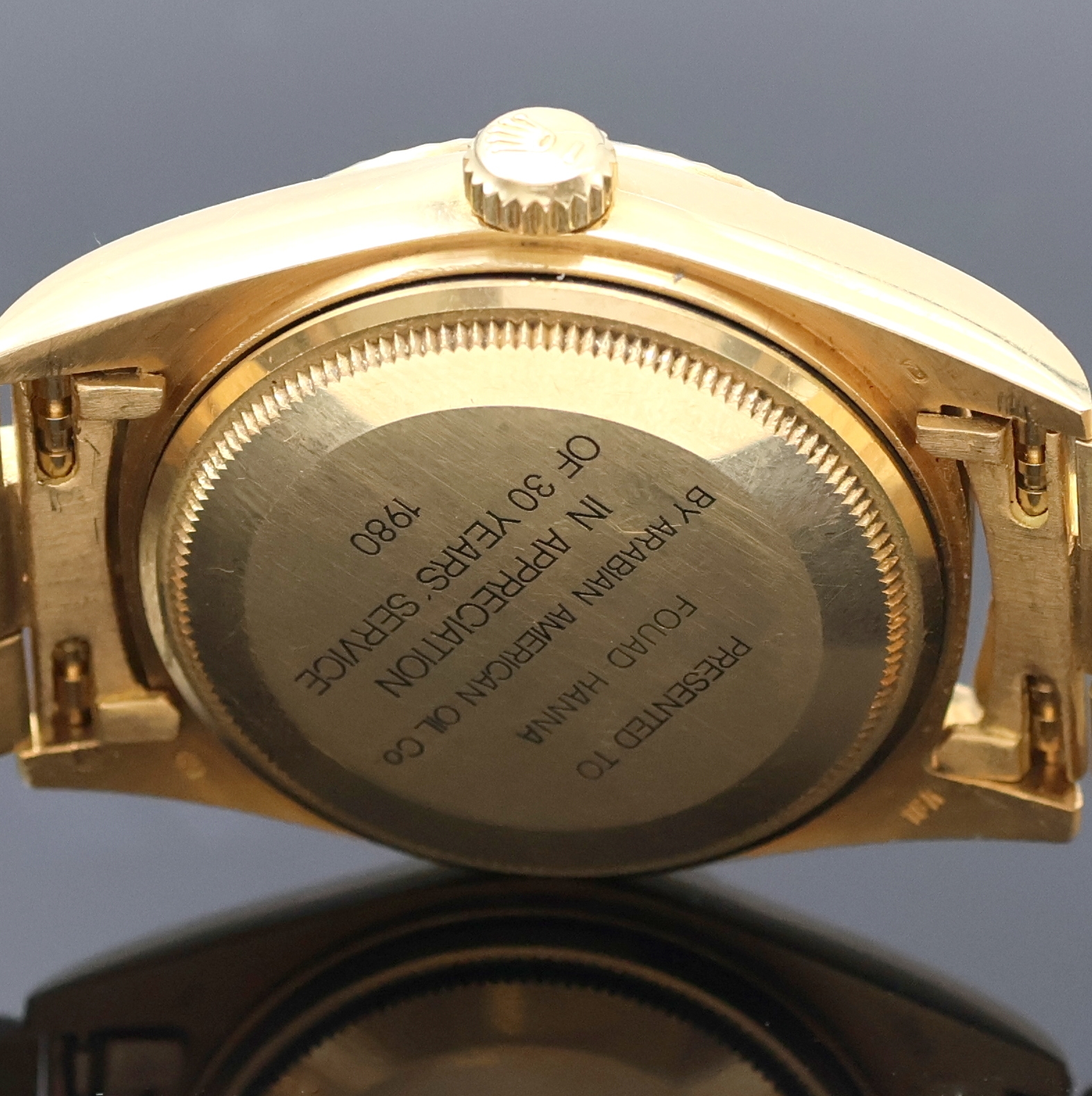 Detail e: ROLEX Herrenarmbanduhr Oyster Perpetual Day-Date in GG 750/000 Referenz 18038, Automatik, Schweiz um 1986, Chronometer der Superlative, ...