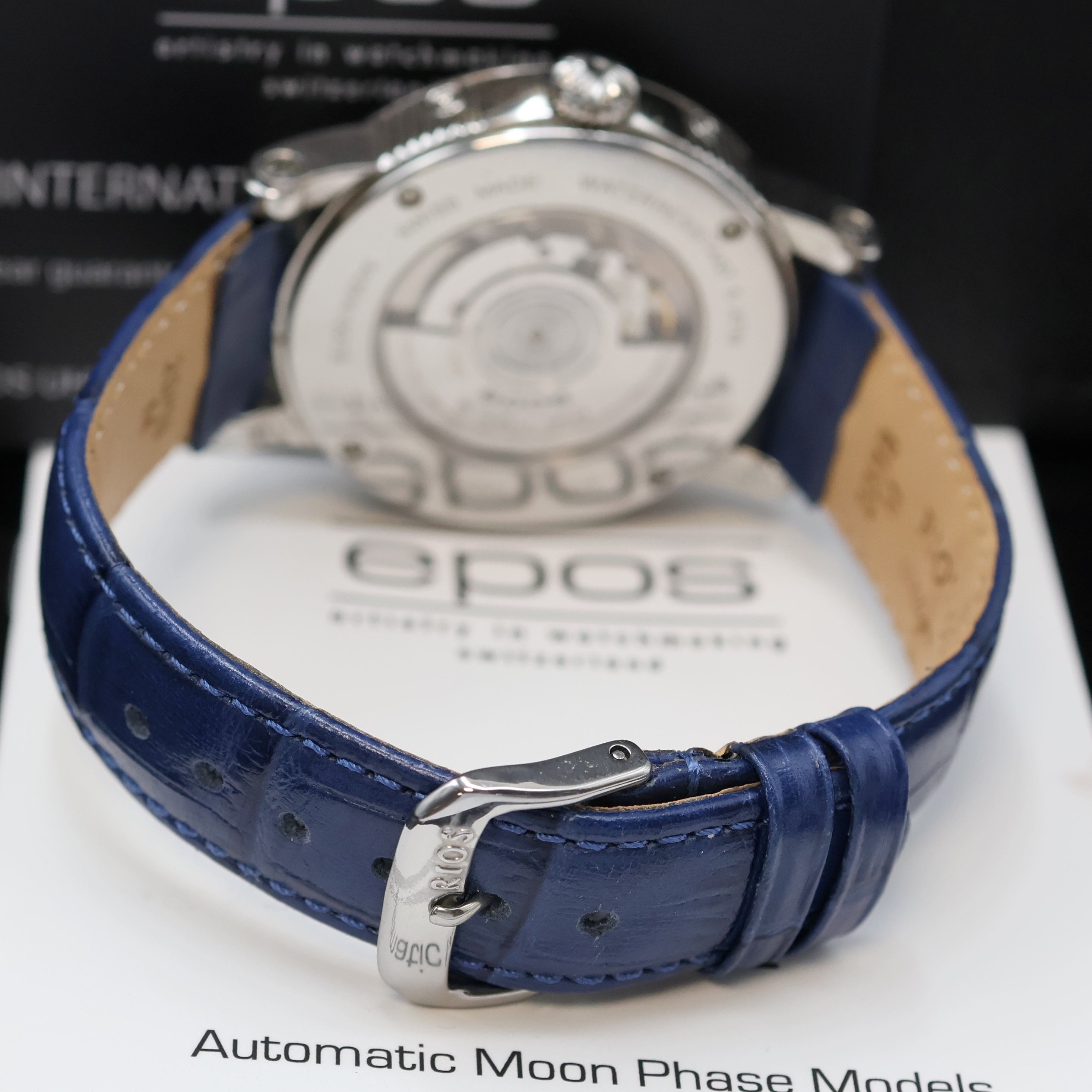 Detail c: EPOS BM North Star Herrenarmbanduhr Referenz 3439K/0978, Schweiz lt. beil. Pap. verk. 11/2024, Automatik, Edelstahlgeh. an blauem Lederband, beids. ...