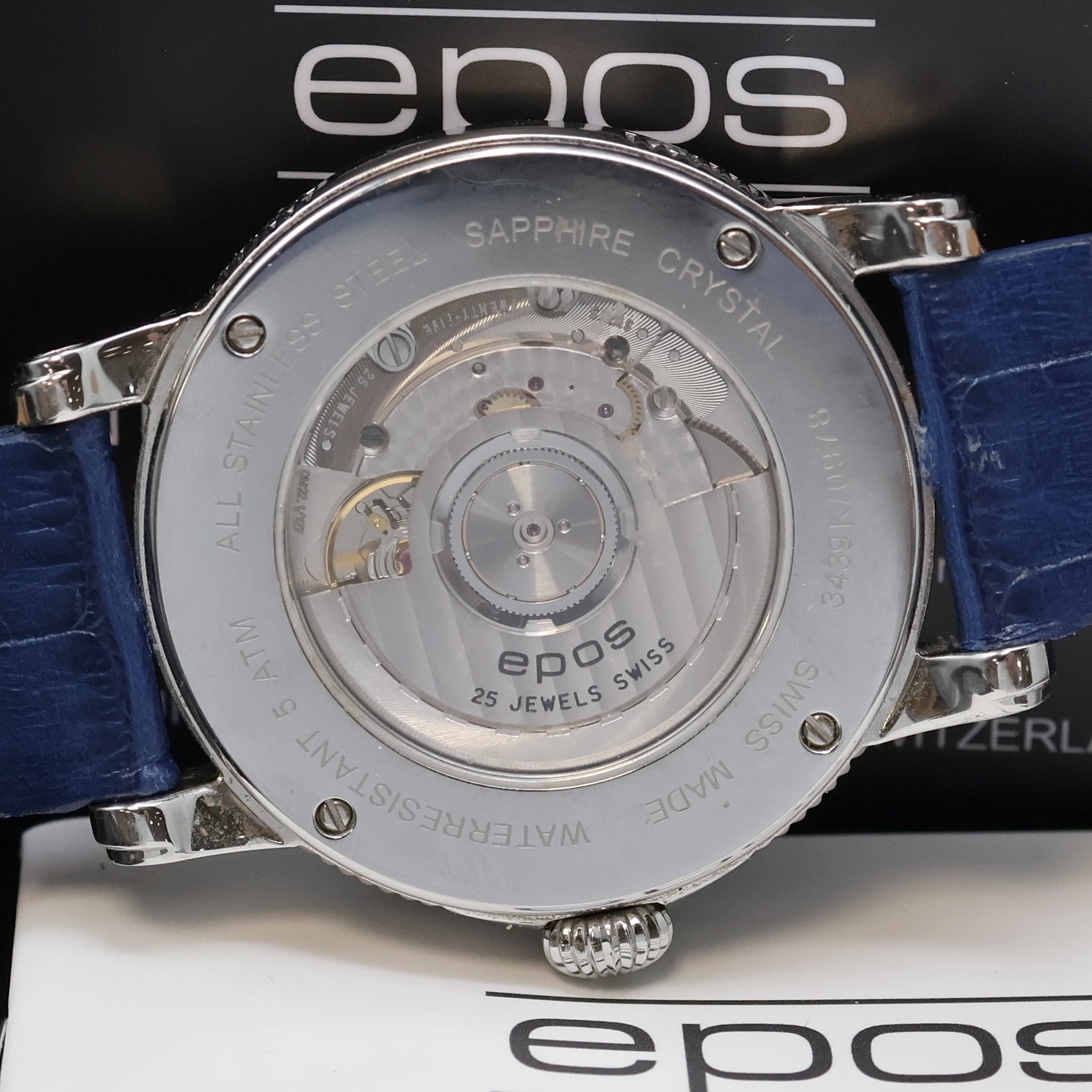 Detail f: EPOS BM North Star Herrenarmbanduhr Referenz 3439K/0978, Schweiz lt. beil. Pap. verk. 11/2024, Automatik, Edelstahlgeh. an blauem Lederband, beids. ...