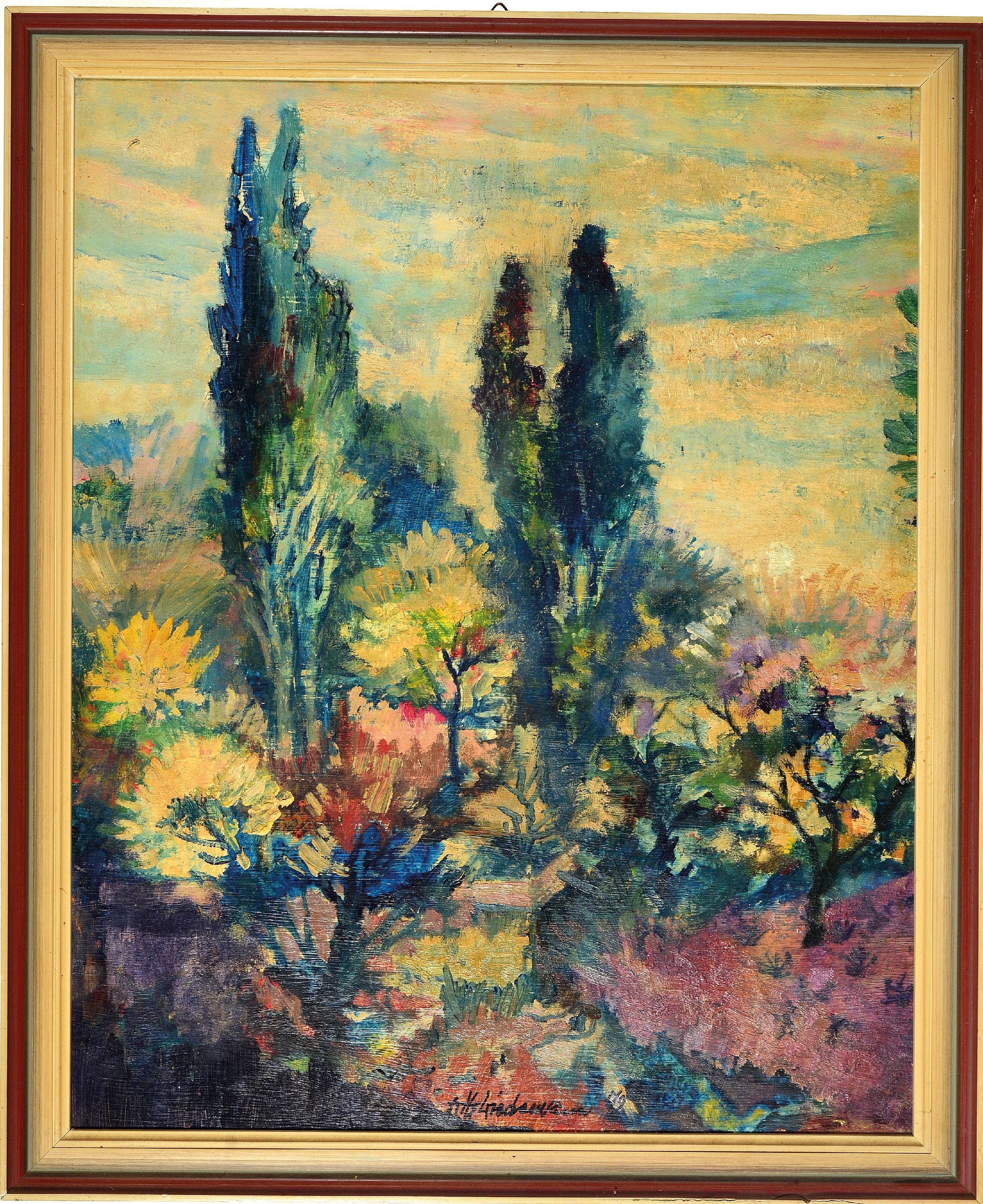 Detail k: Fritz Wiedemann, 1920 Gimmeldingen-1987 Mußbach, Waldlandschaft, rechts unten signiert und datiert 1979, Öl/Masonit, Rahmen 55x45 cm, Wiedemann ...