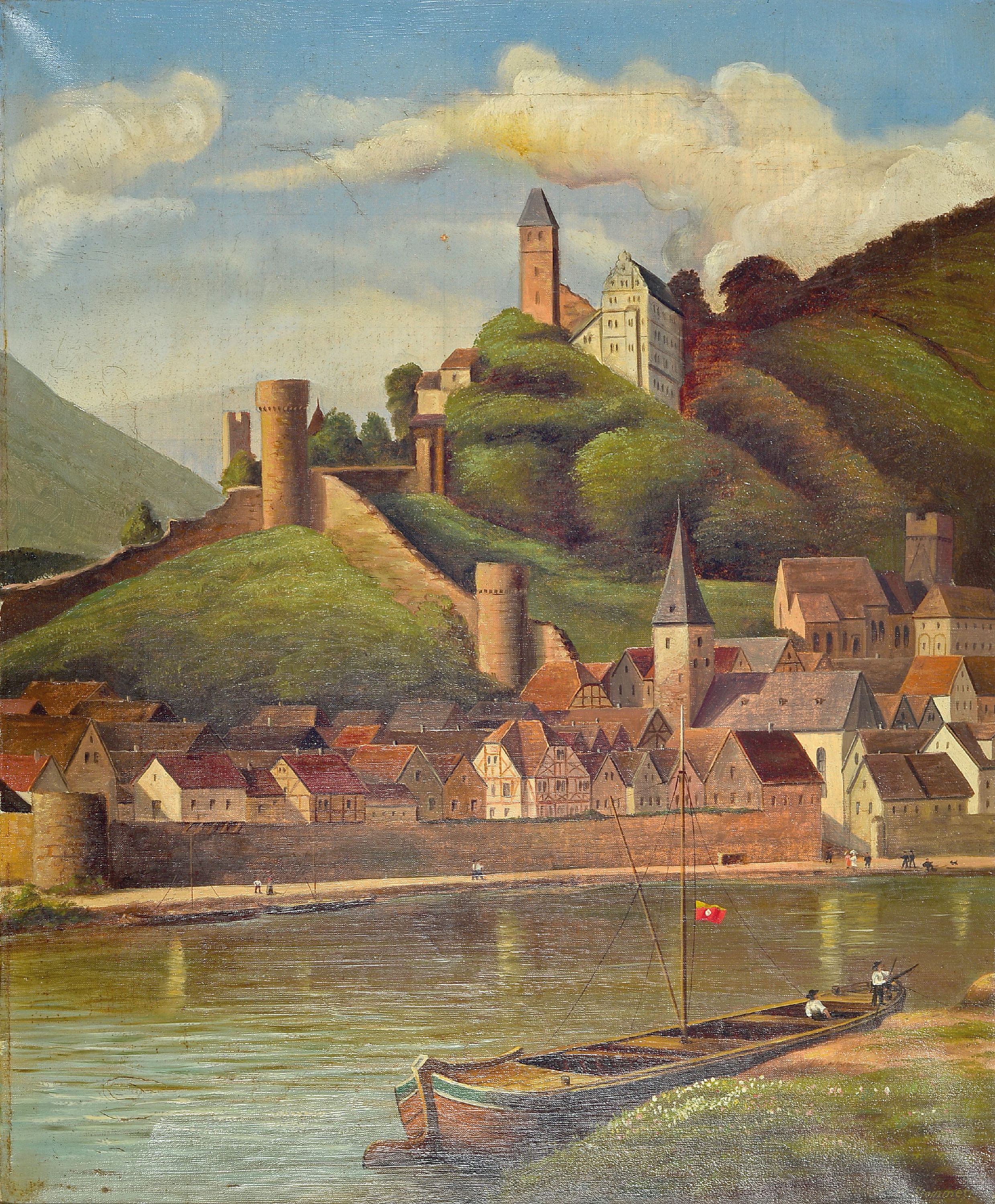 Image 27010648 - R. Steinmetz, deutscher Künstler des 19.Jh., ´Hirschhorn am Neckar´ so verso bez., ...