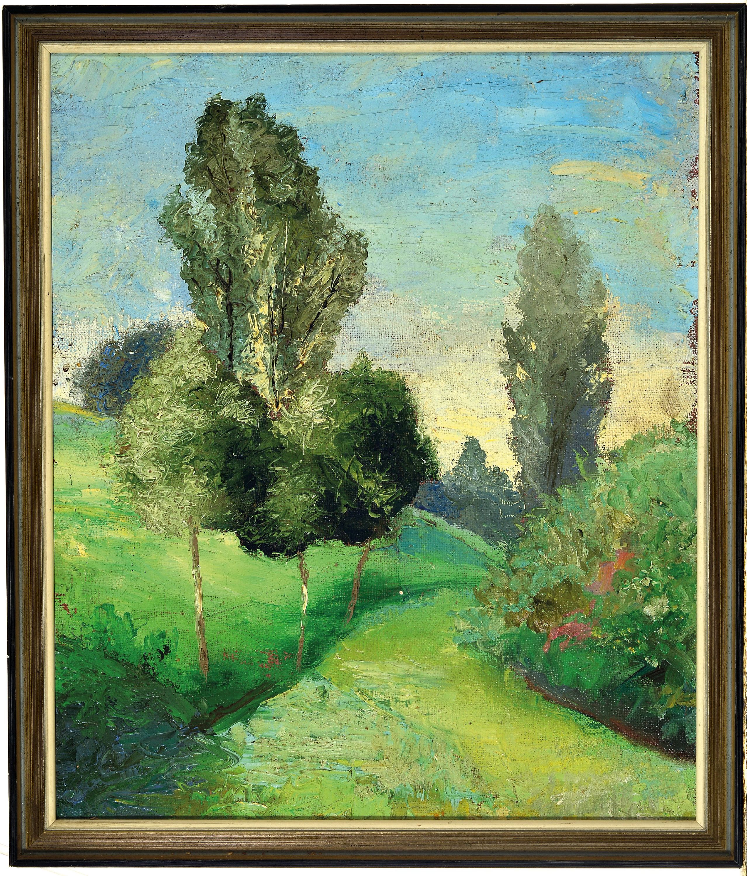 Detail k: Willi Deutschmann, 1880-1960, "Wasgau-Maler" , "bei Pirmasens", so verso bez., unsigniert, Öl/Karton, Rahmen 40x34 cm